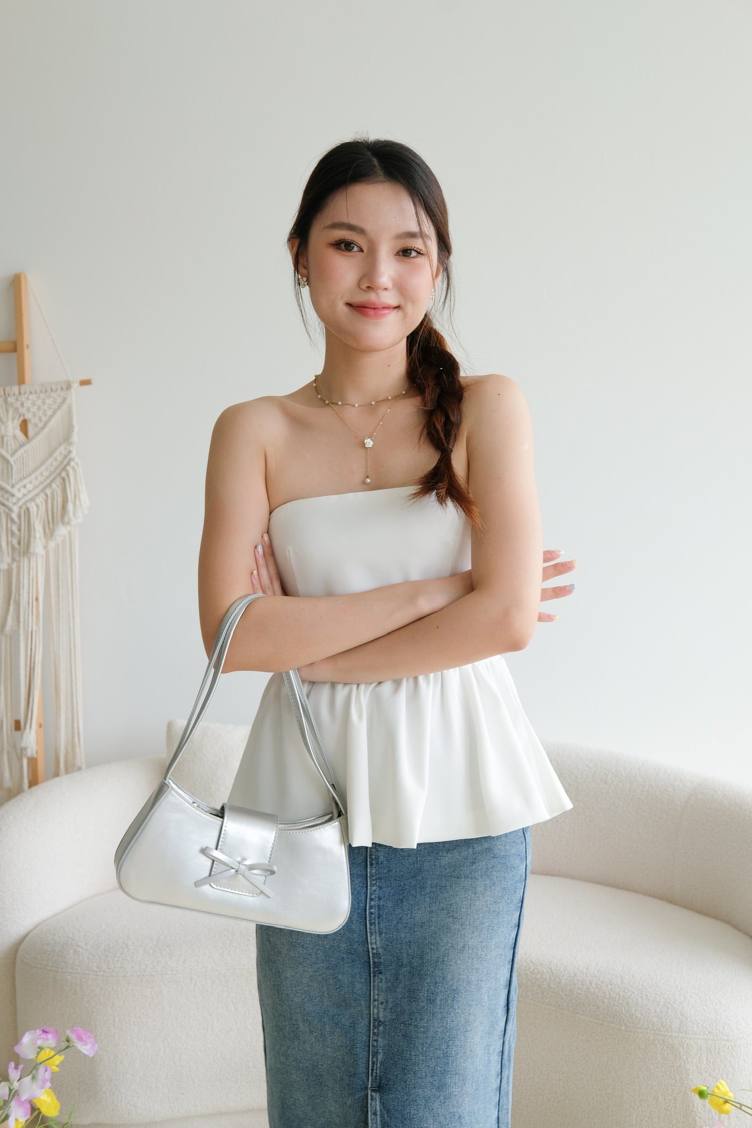 Liz Tube Peplum Top (White)