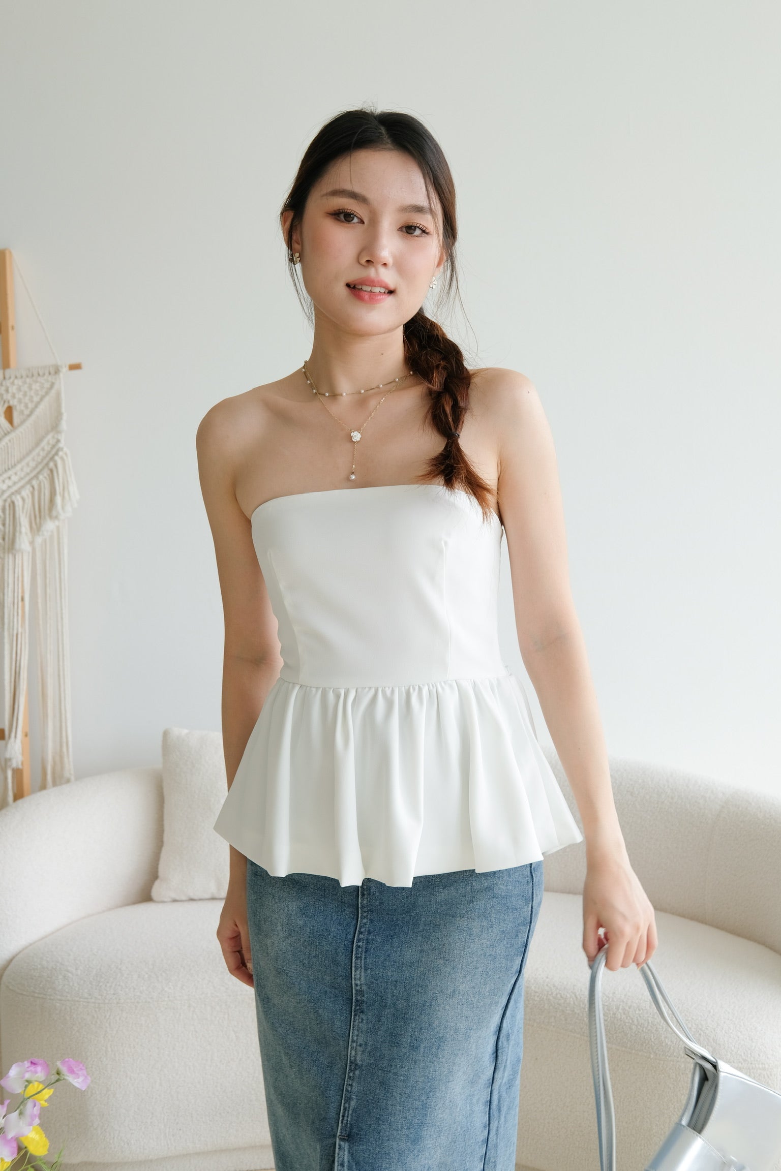 Liz Tube Peplum Top (White)