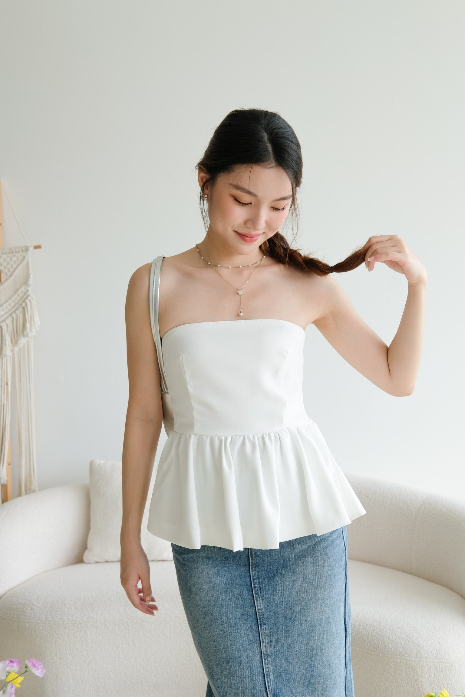 Liz Tube Peplum Top (White)