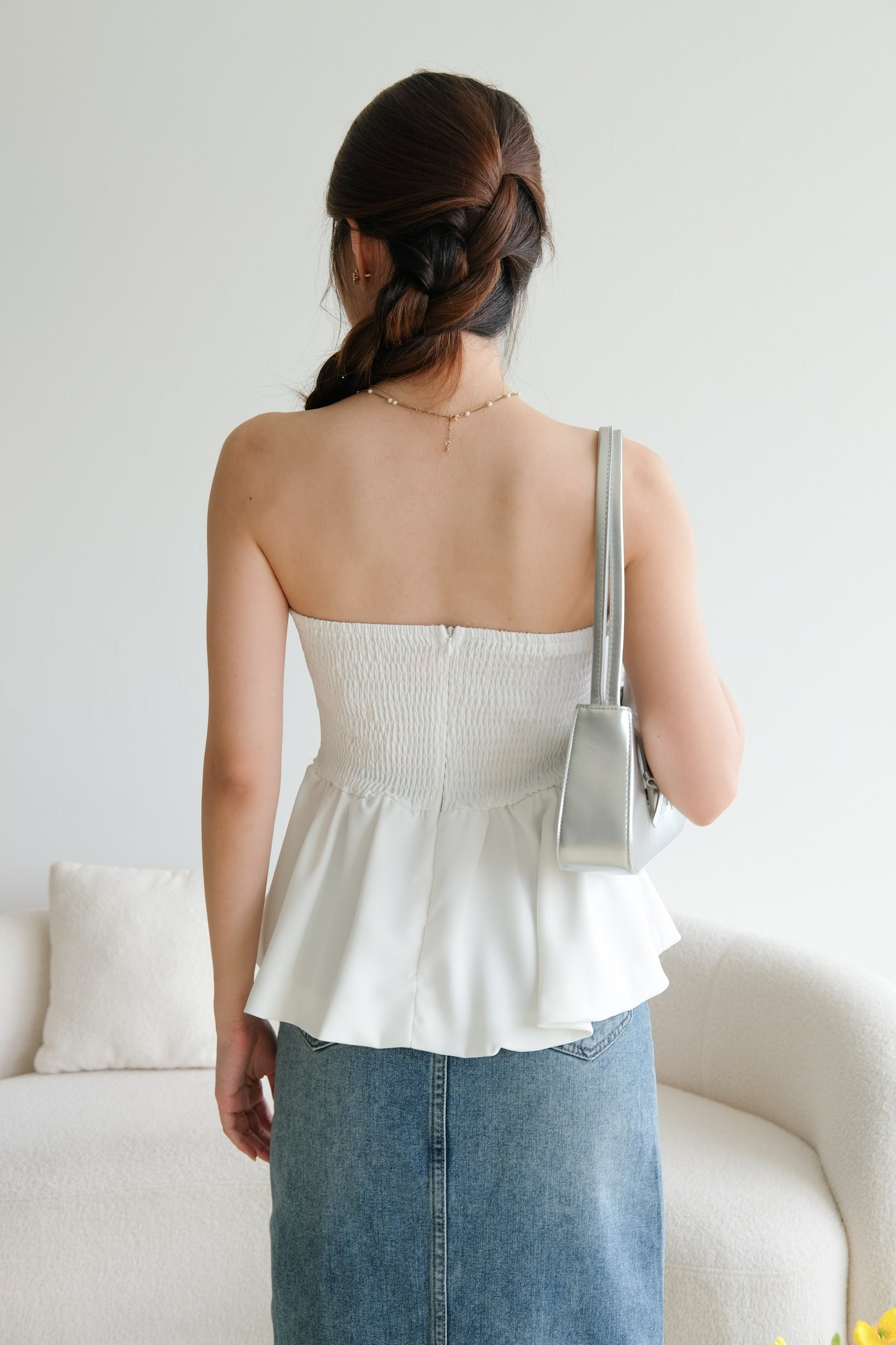 Liz Tube Peplum Top (White)