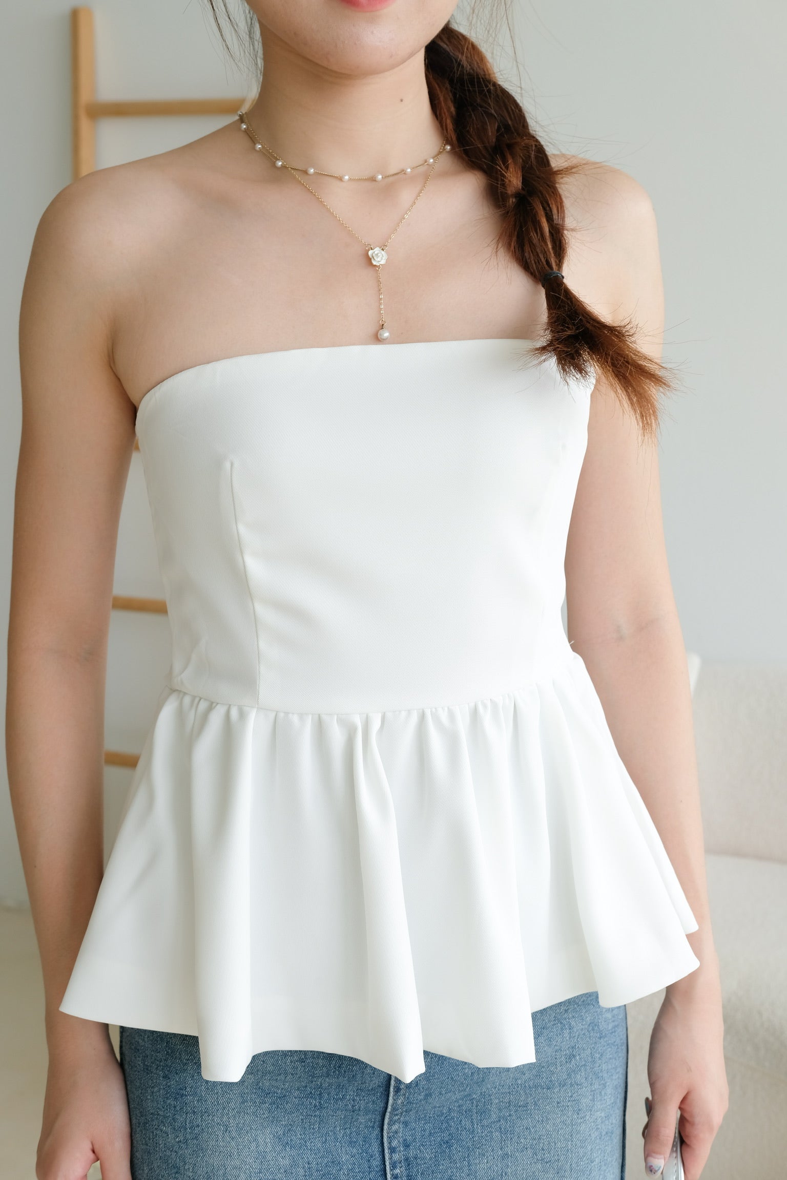 Liz Tube Peplum Top (White)