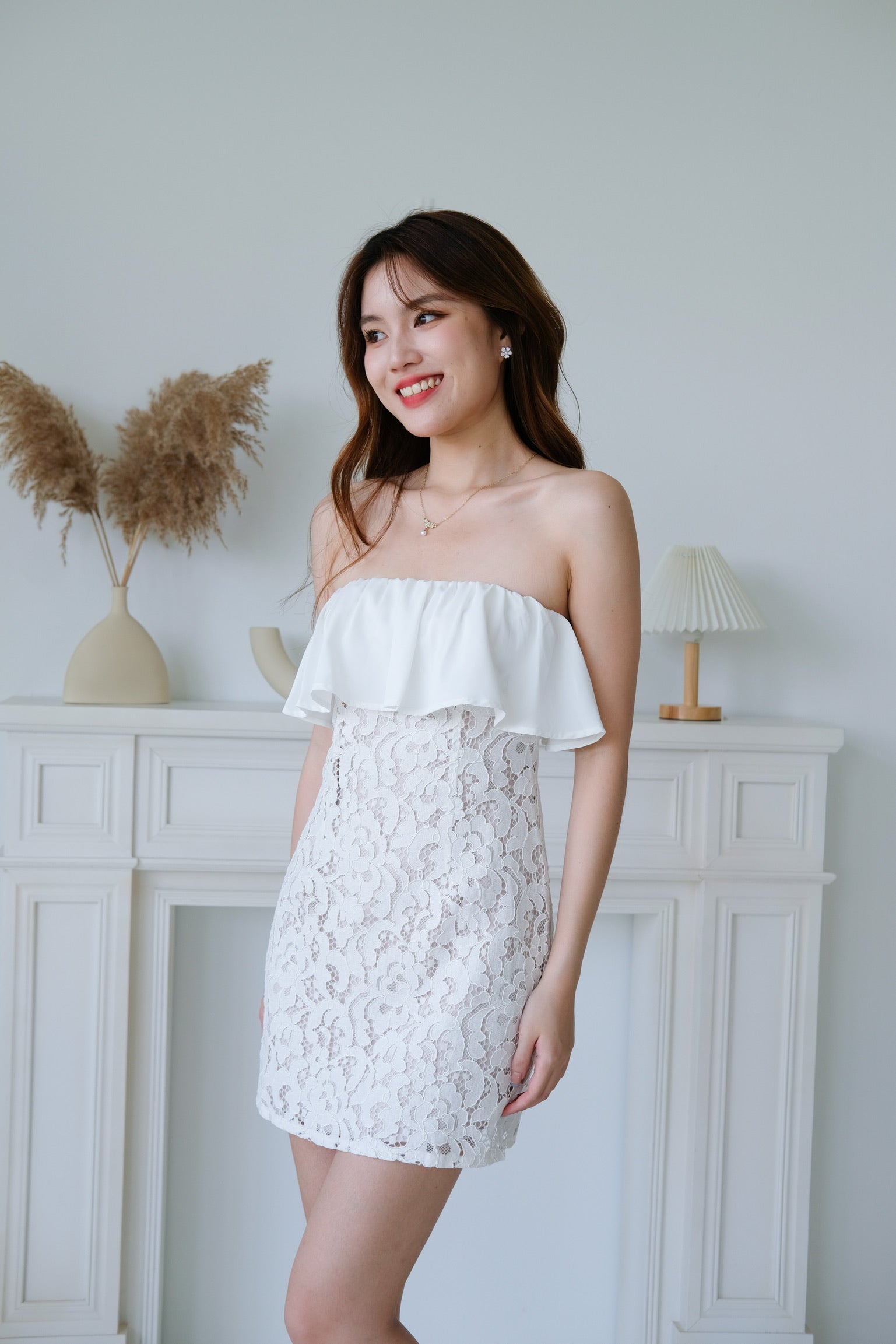 Sora Lace Dinner Dress (White)