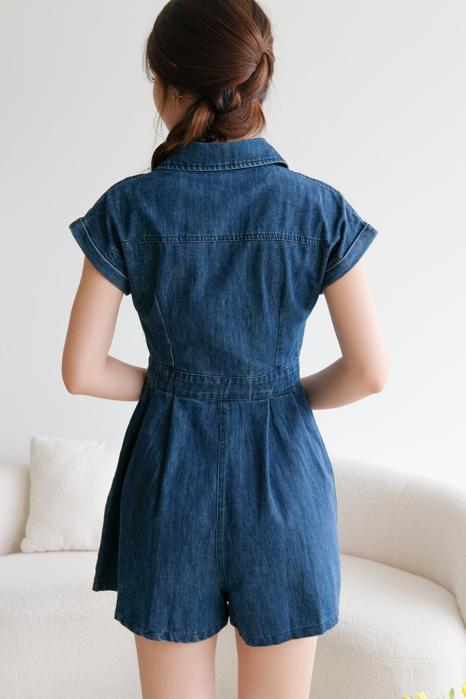 Elemental Collared Denim Romper (Dark Blue)