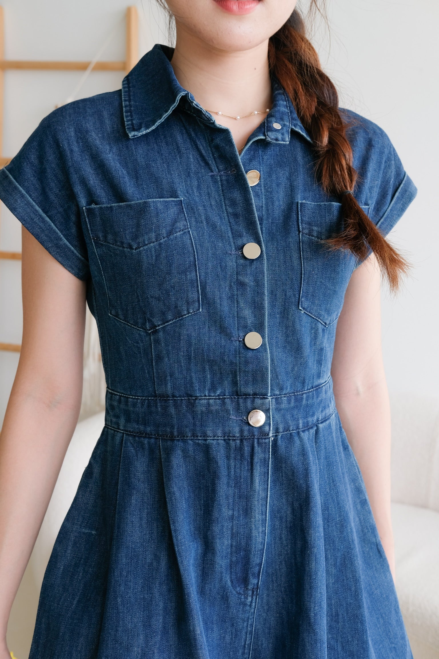 Elemental Collared Denim Romper (Dark Blue)