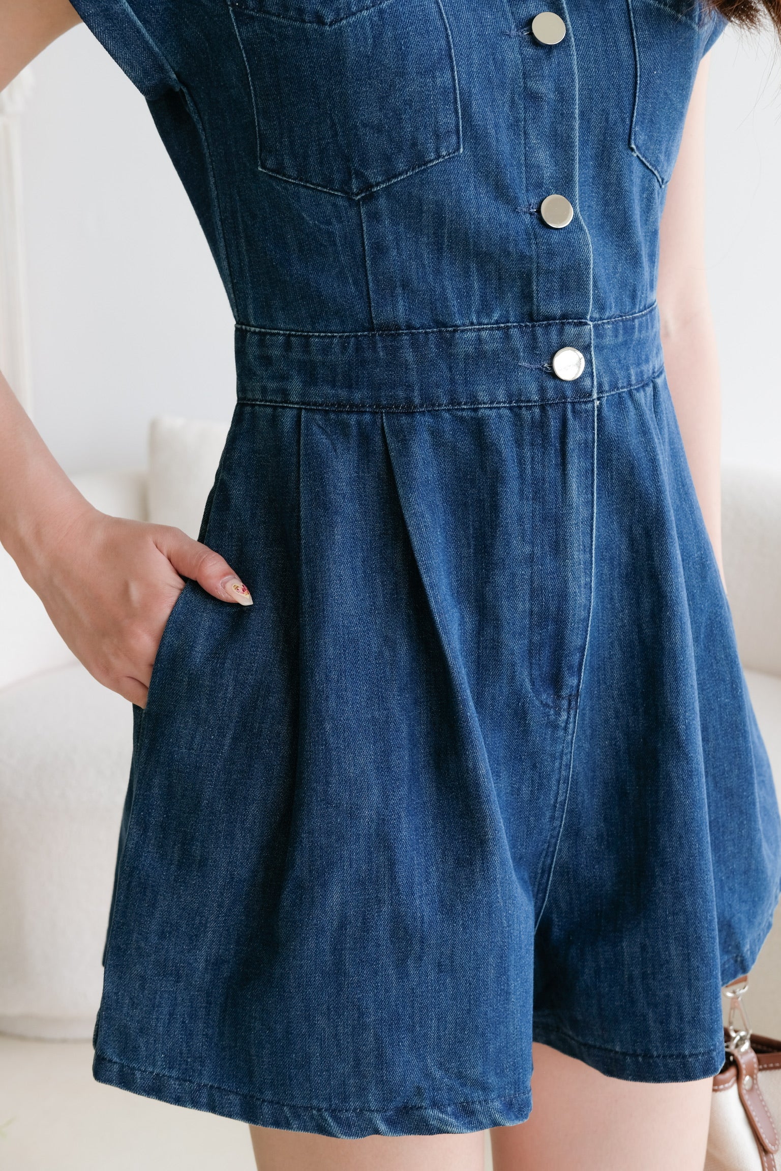 Elemental Collared Denim Romper (Dark Blue)