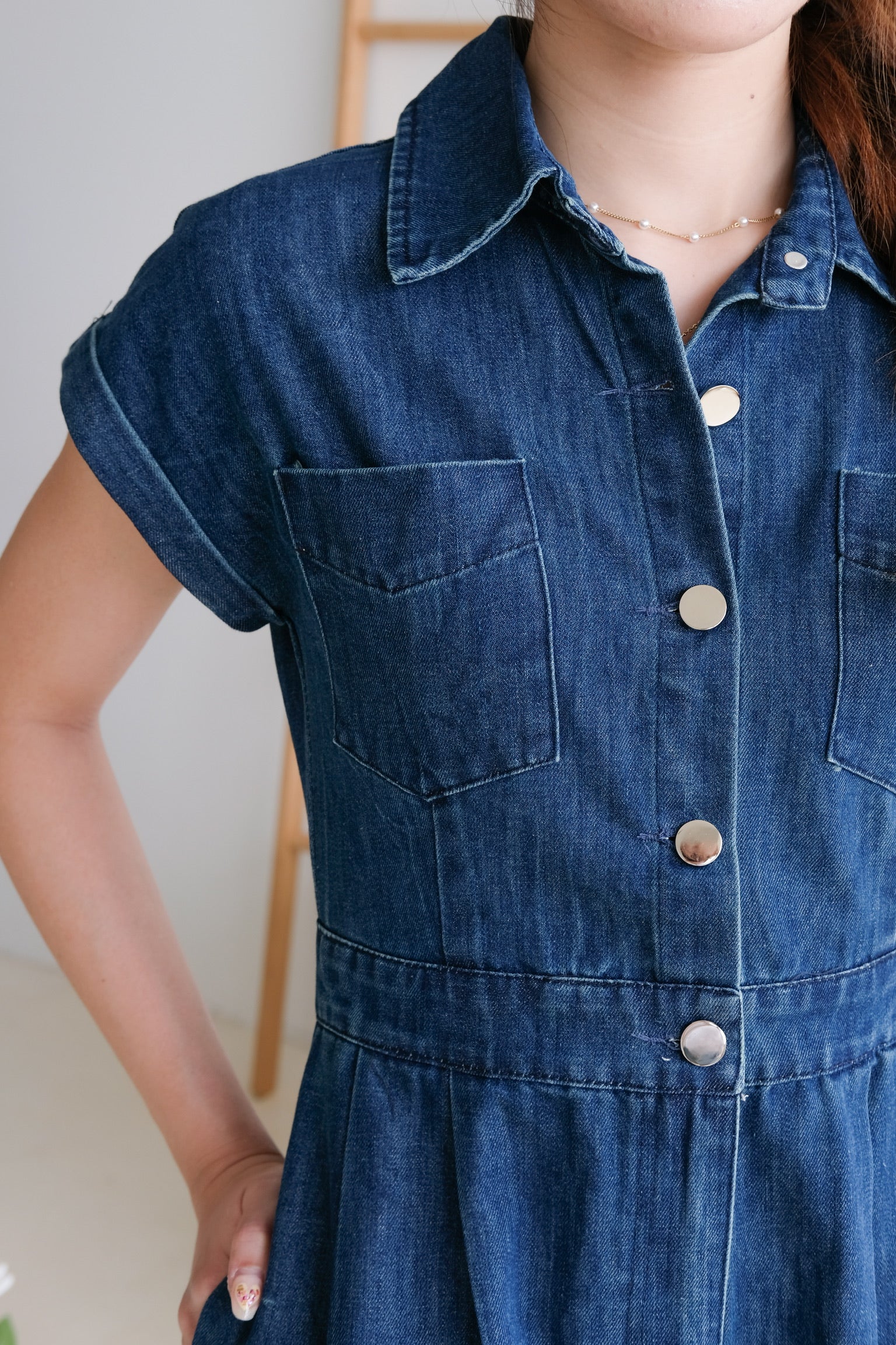 Elemental Collared Denim Romper (Dark Blue)