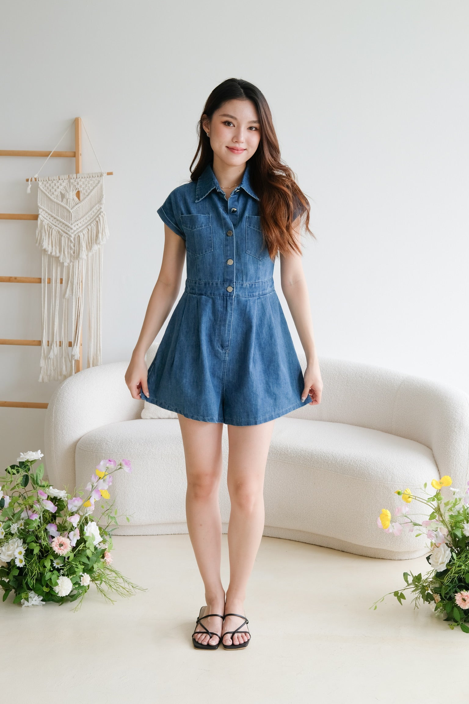 Elemental Collared Denim Romper (Midnight Blue)