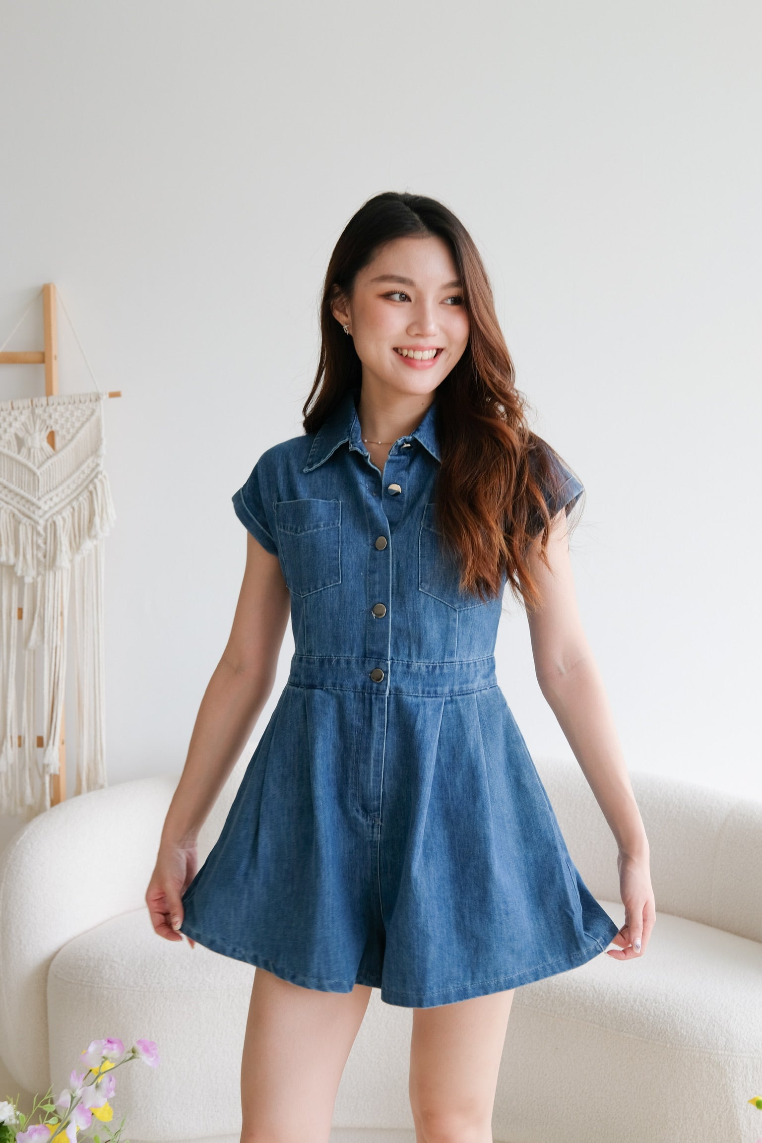 Elemental Collared Denim Romper (Midnight Blue)