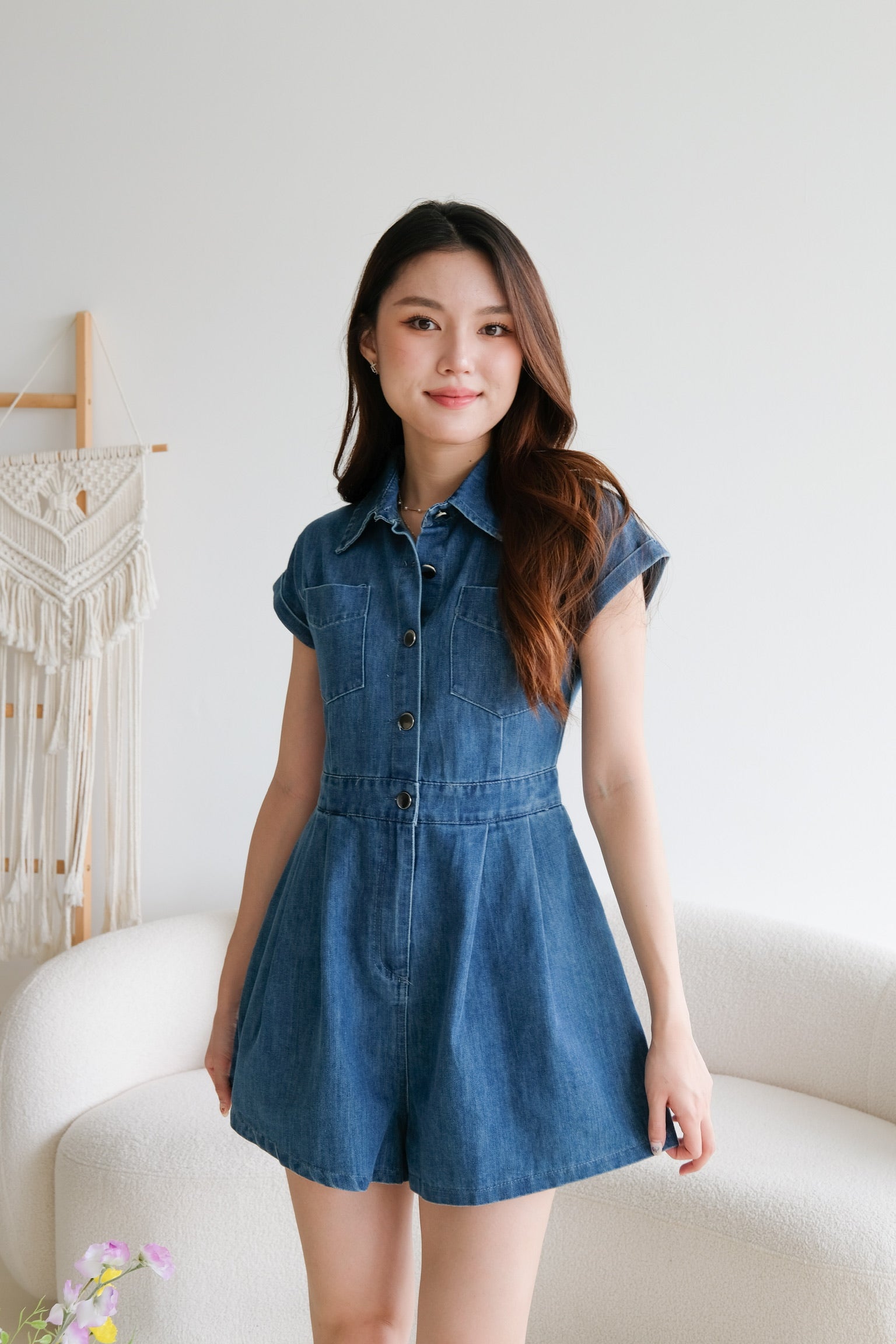 Elemental Collared Denim Romper (Midnight Blue)