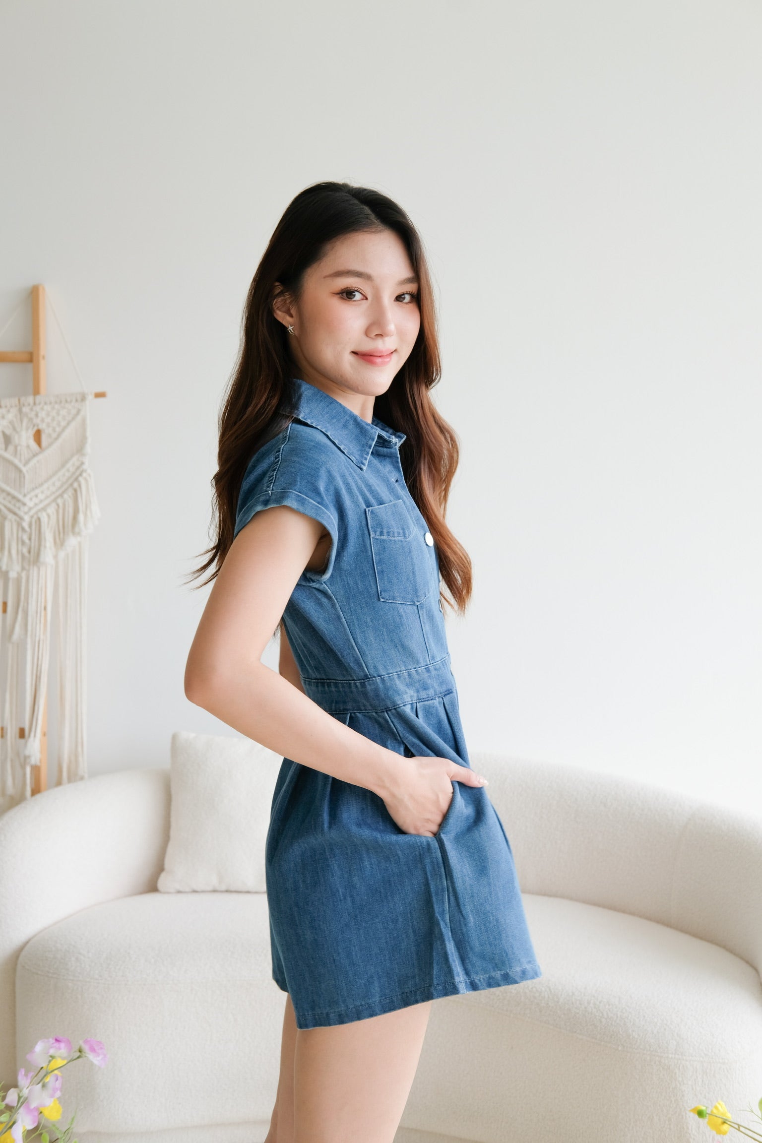 Elemental Collared Denim Romper (Midnight Blue)