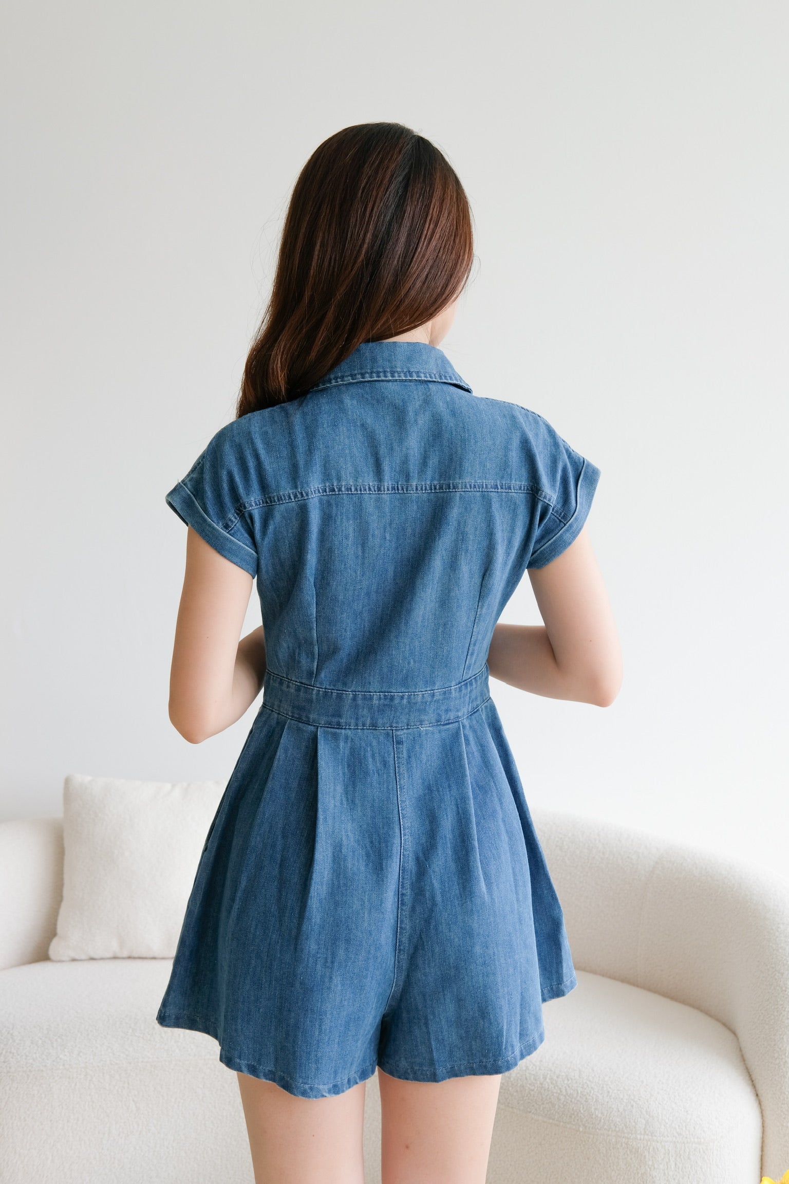 Elemental Collared Denim Romper (Midnight Blue)