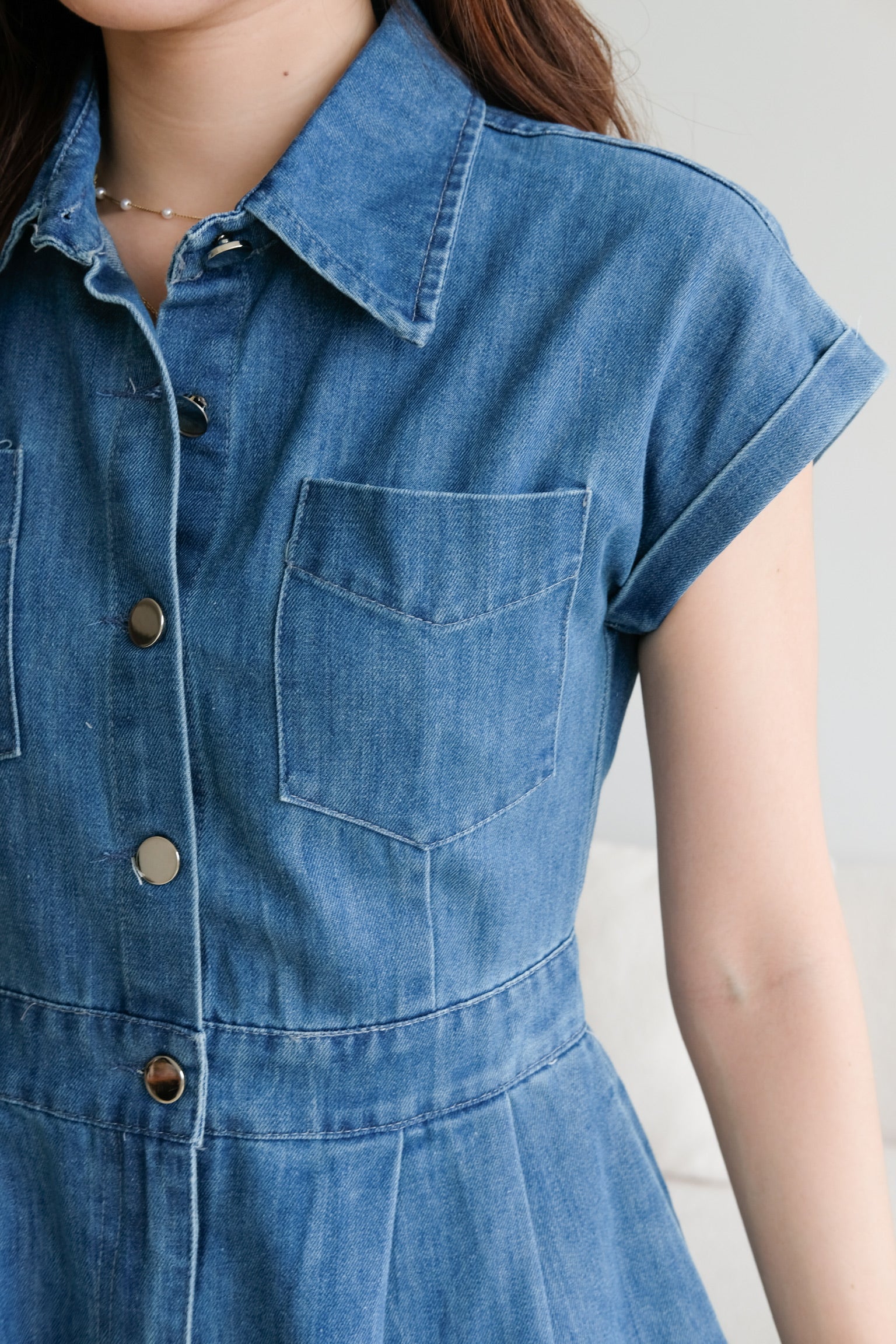 Elemental Collared Denim Romper (Midnight Blue)