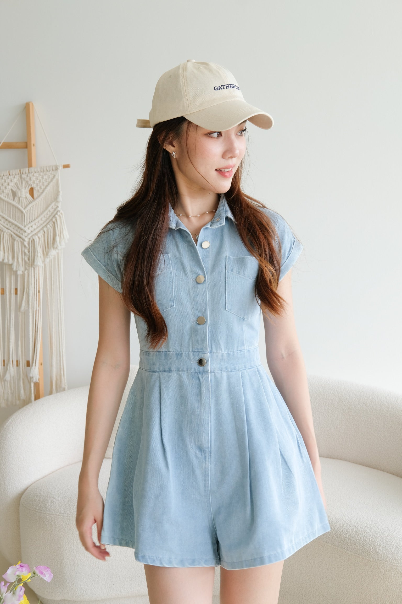 Elemental Collared Denim Romper (Light Blue)