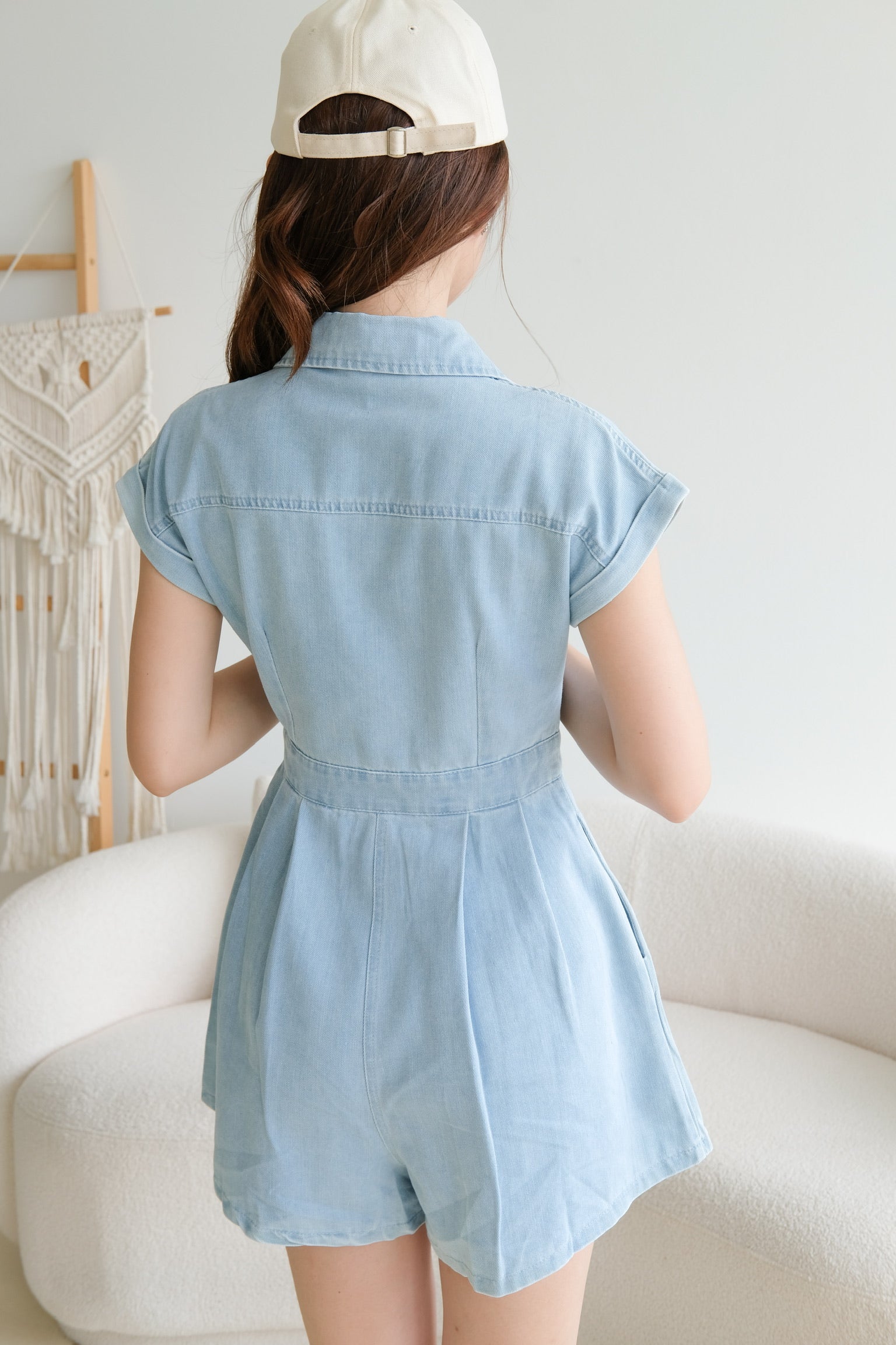 Elemental Collared Denim Romper (Light Blue)