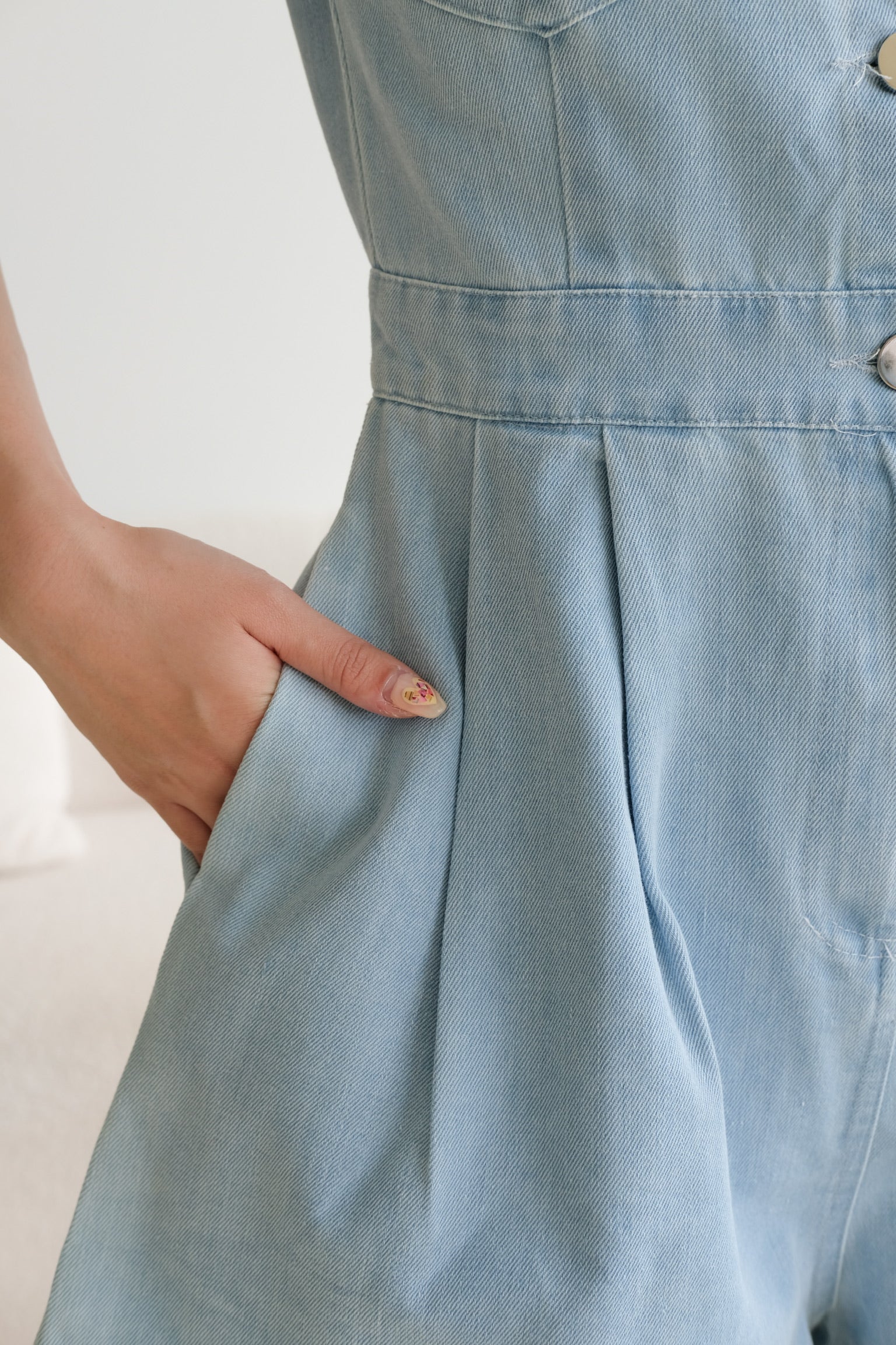 Elemental Collared Denim Romper (Light Blue)