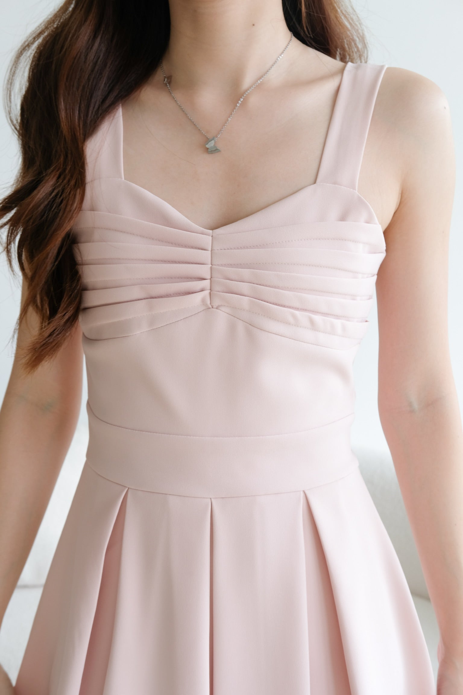 Madeline Pleated Sweetheart Romper (Blush Pink)