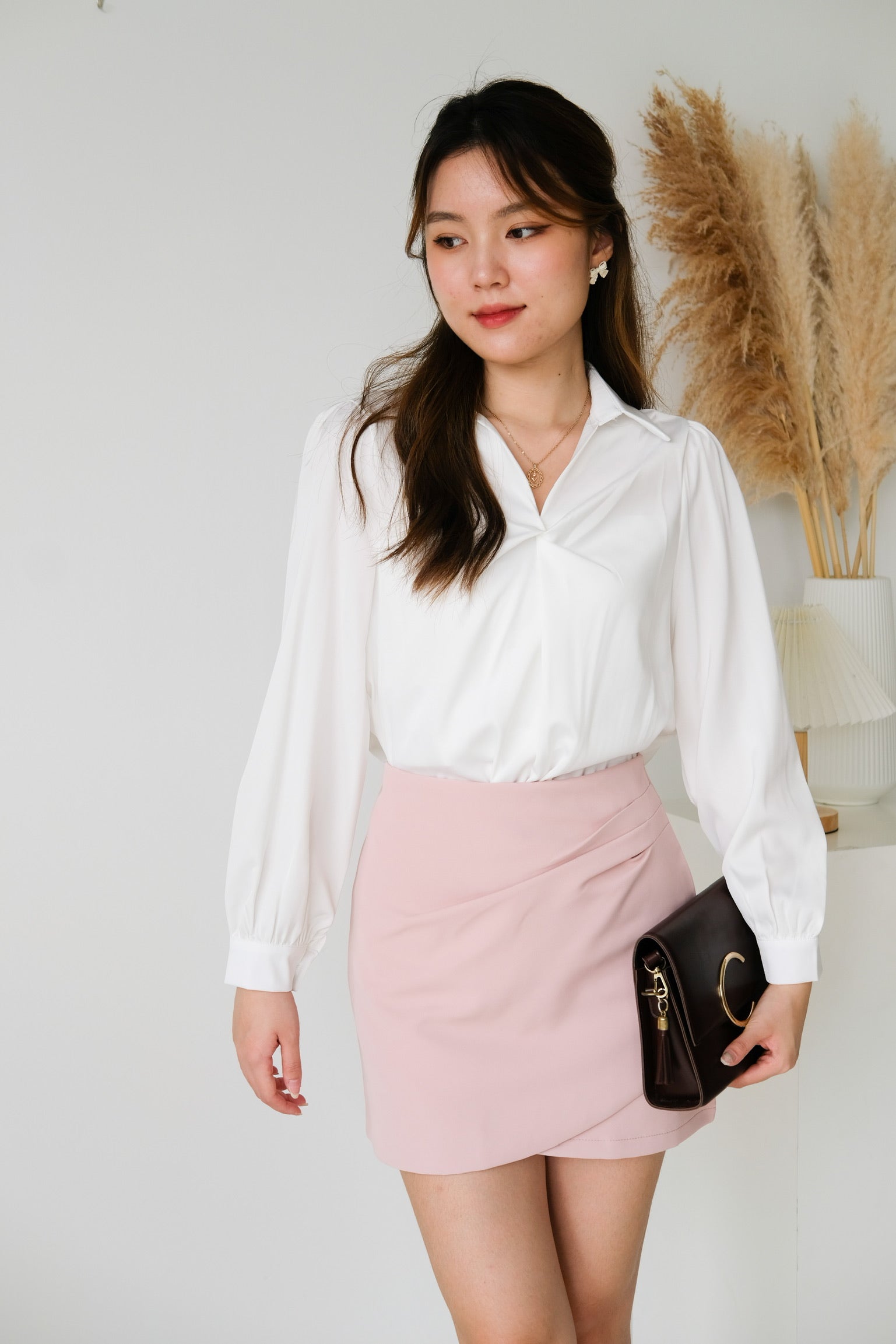 Paige Twist Satin Blouse (Pearl White)