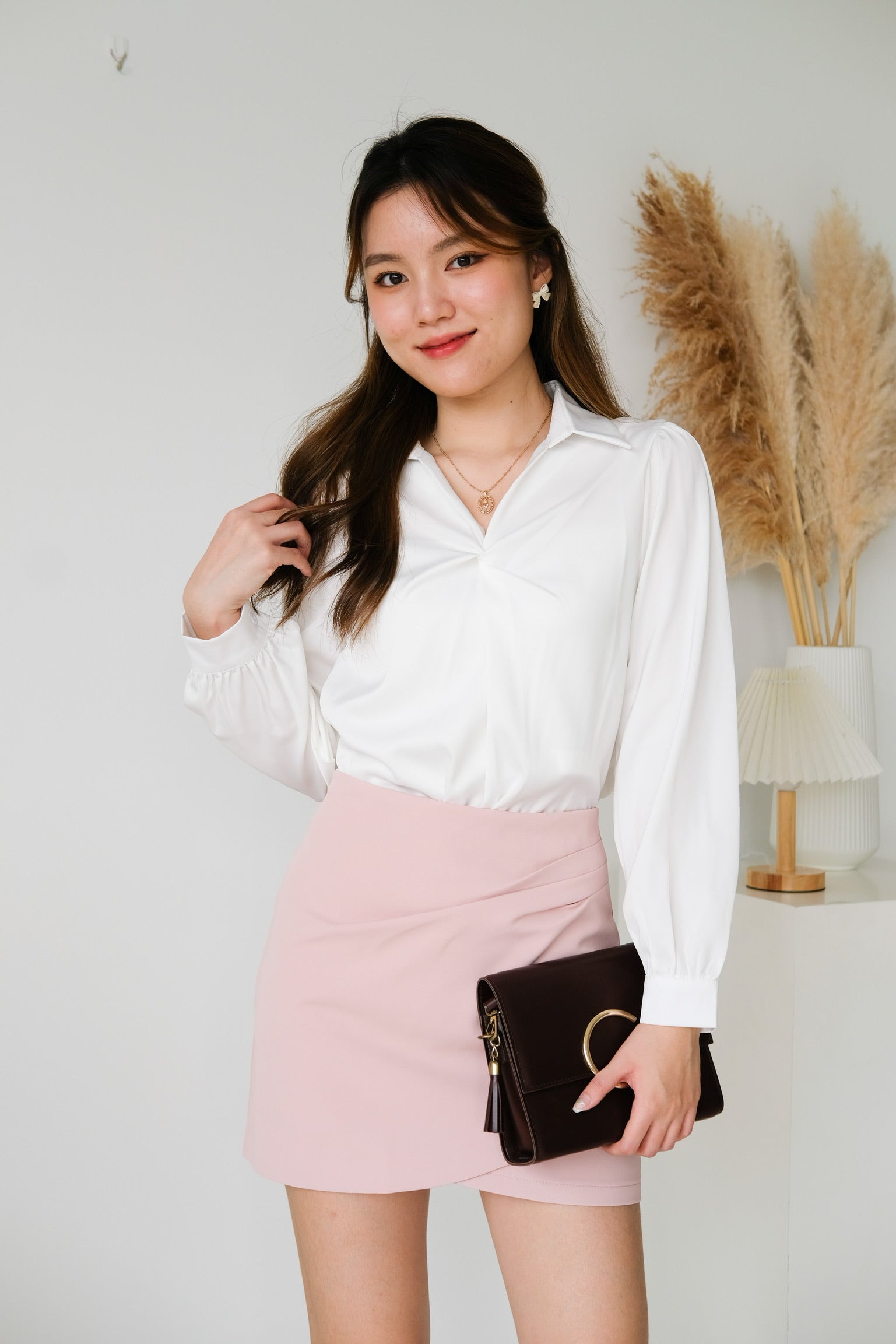 Paige Twist Satin Blouse (Pearl White)