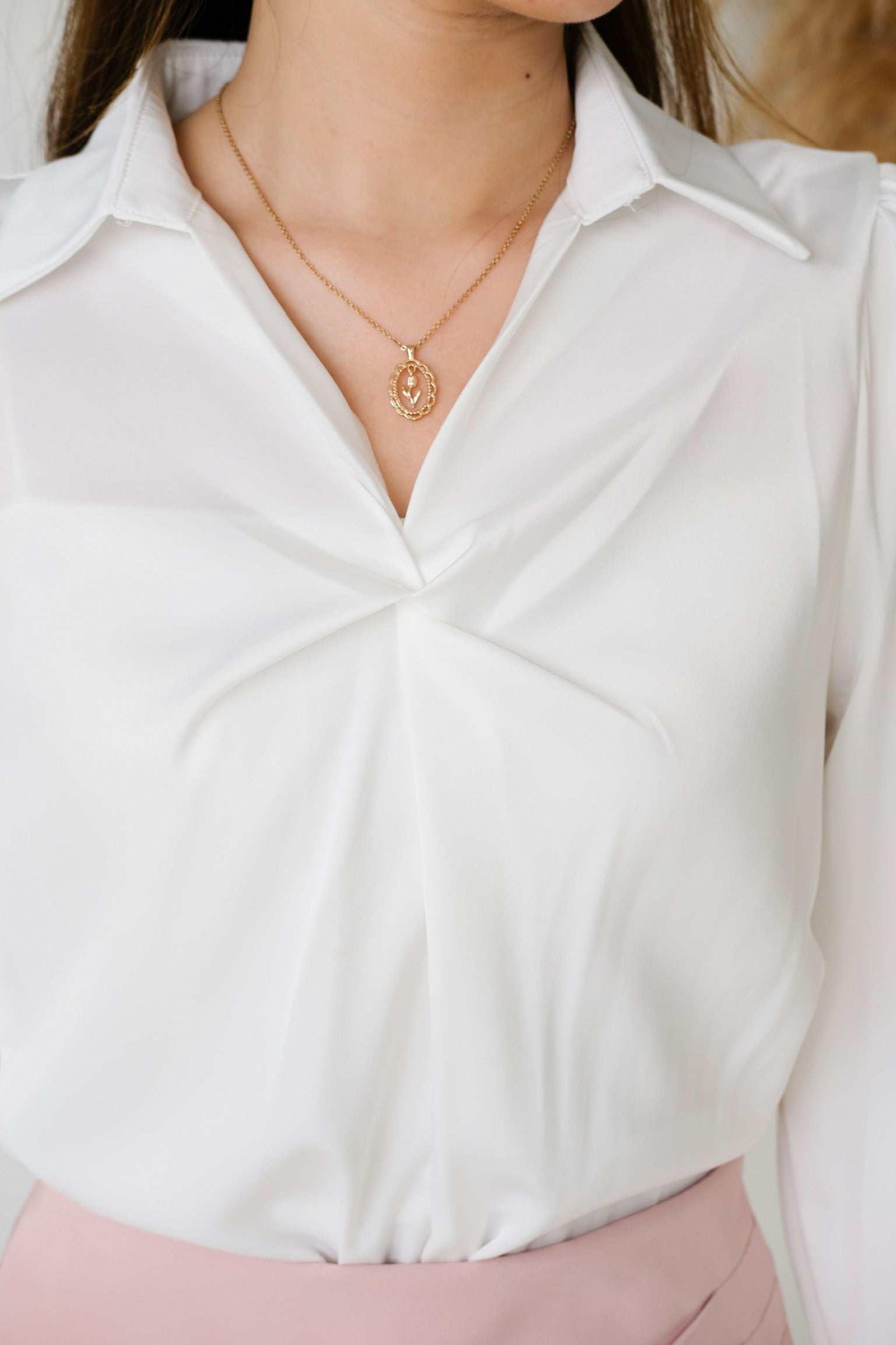 Paige Twist Satin Blouse (Pearl White)