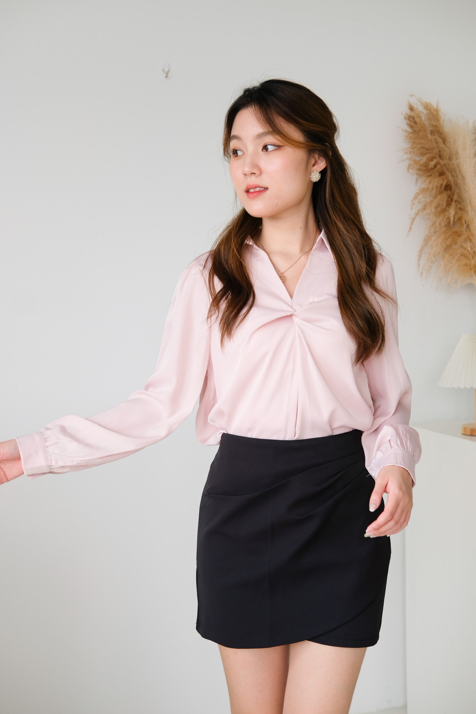 Paige Twist Satin Blouse (Light Pink)