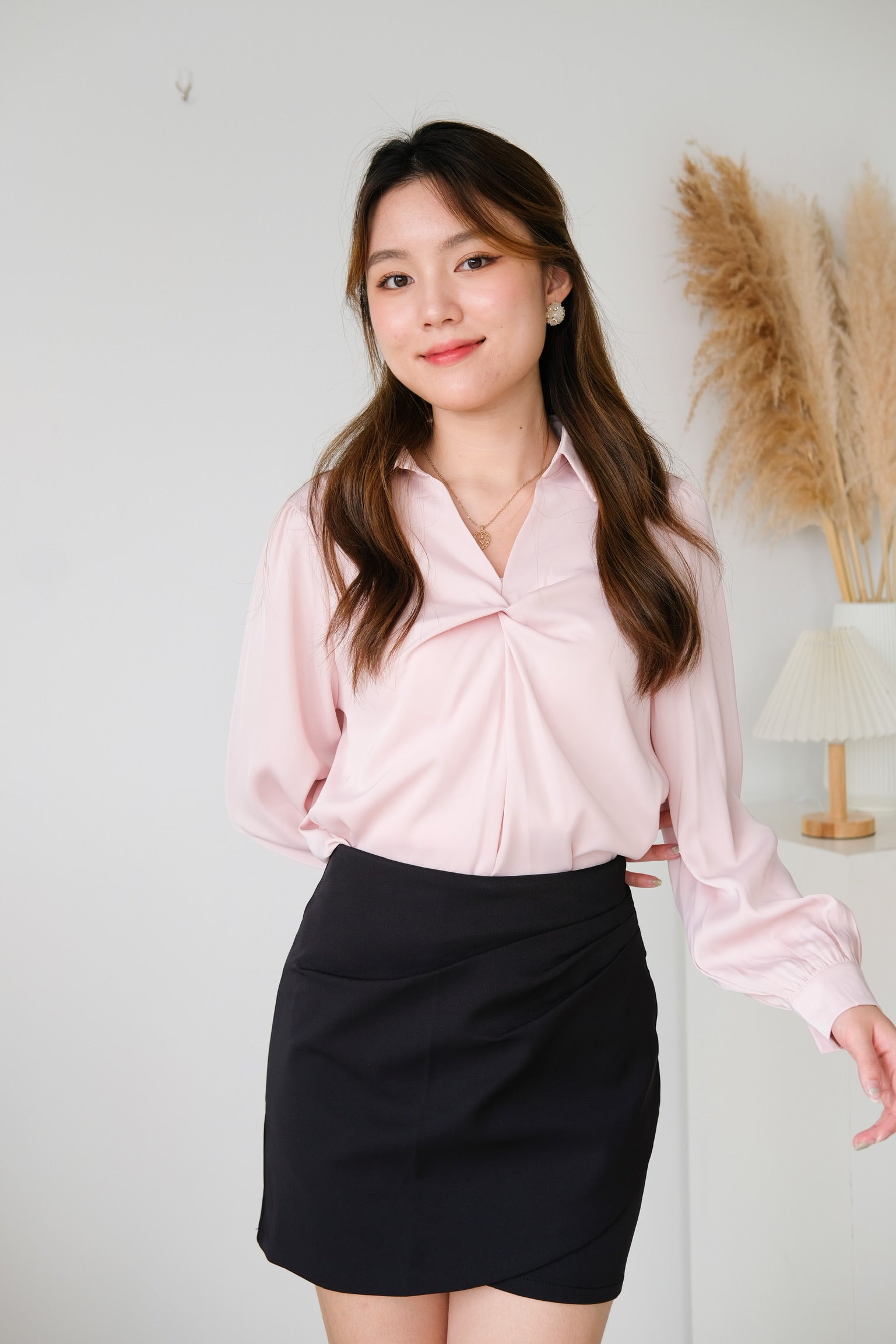 Paige Twist Satin Blouse (Light Pink)