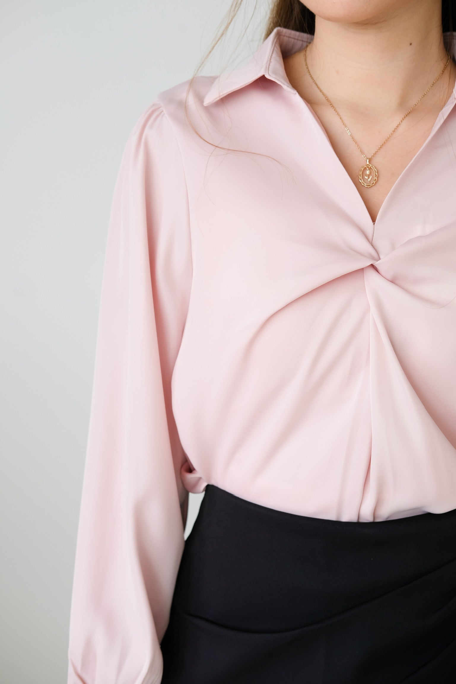 Paige Twist Satin Blouse (Light Pink)