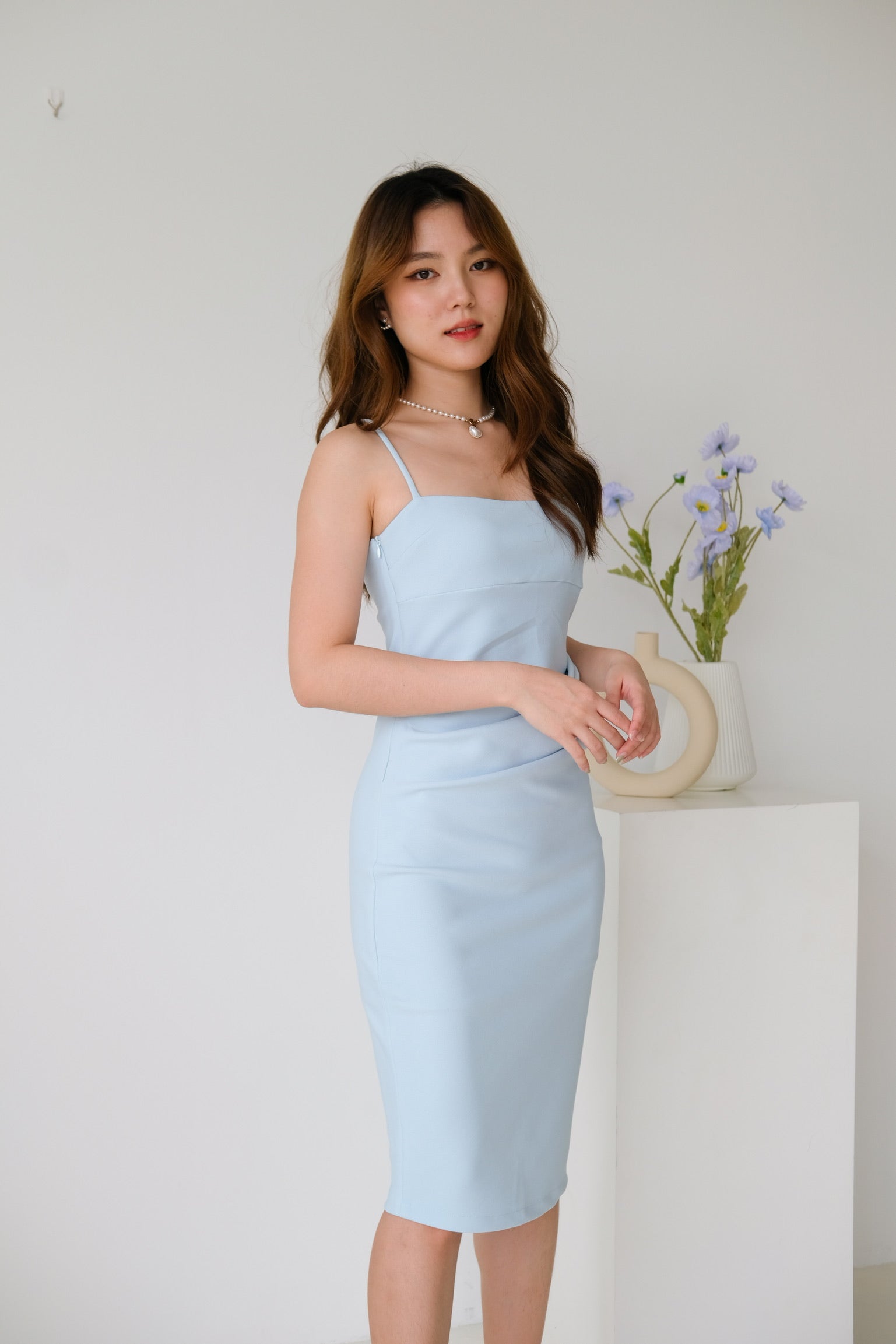 Claudine Ruched Midi Dress (Sky Blue)