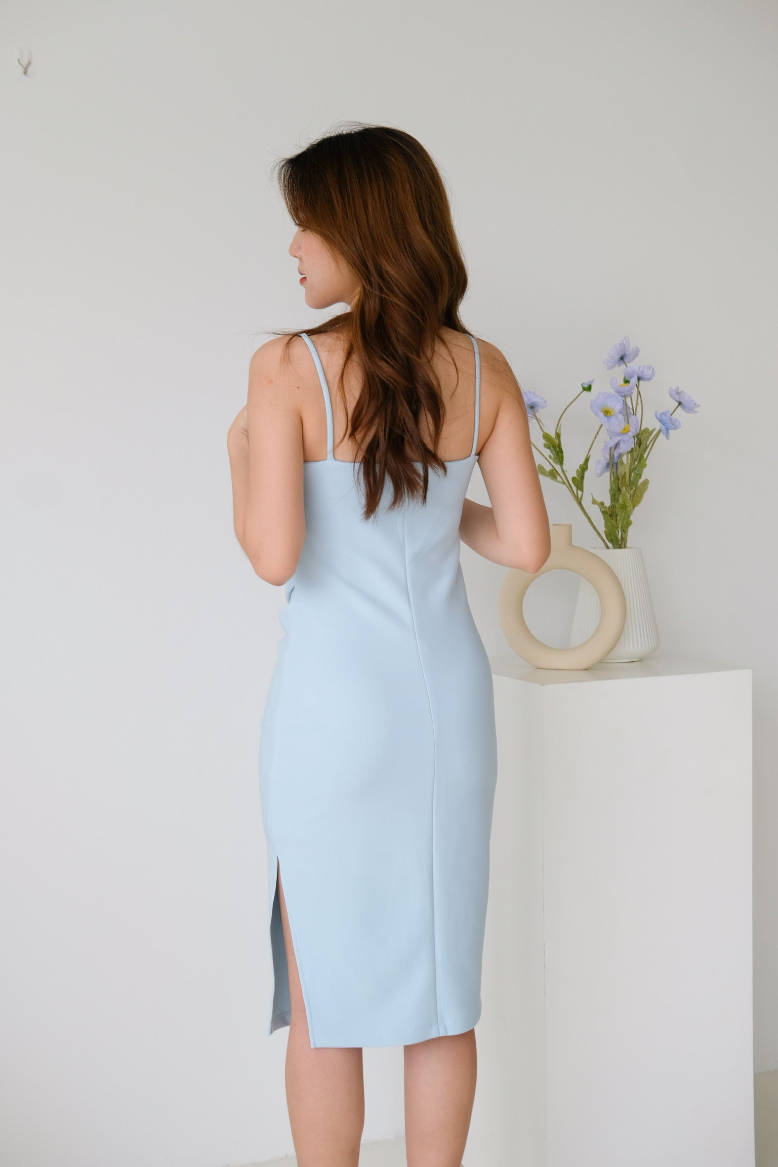 Claudine Ruched Midi Dress (Sky Blue)