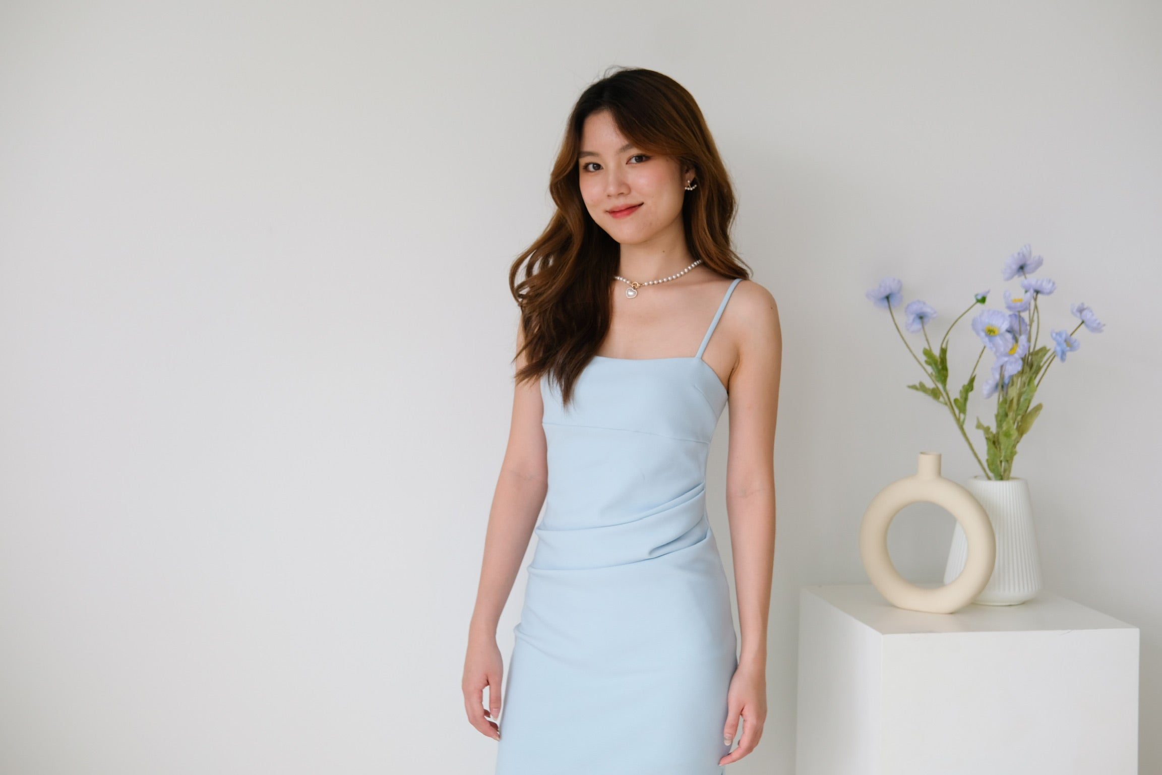 Claudine Ruched Midi Dress (Sky Blue)