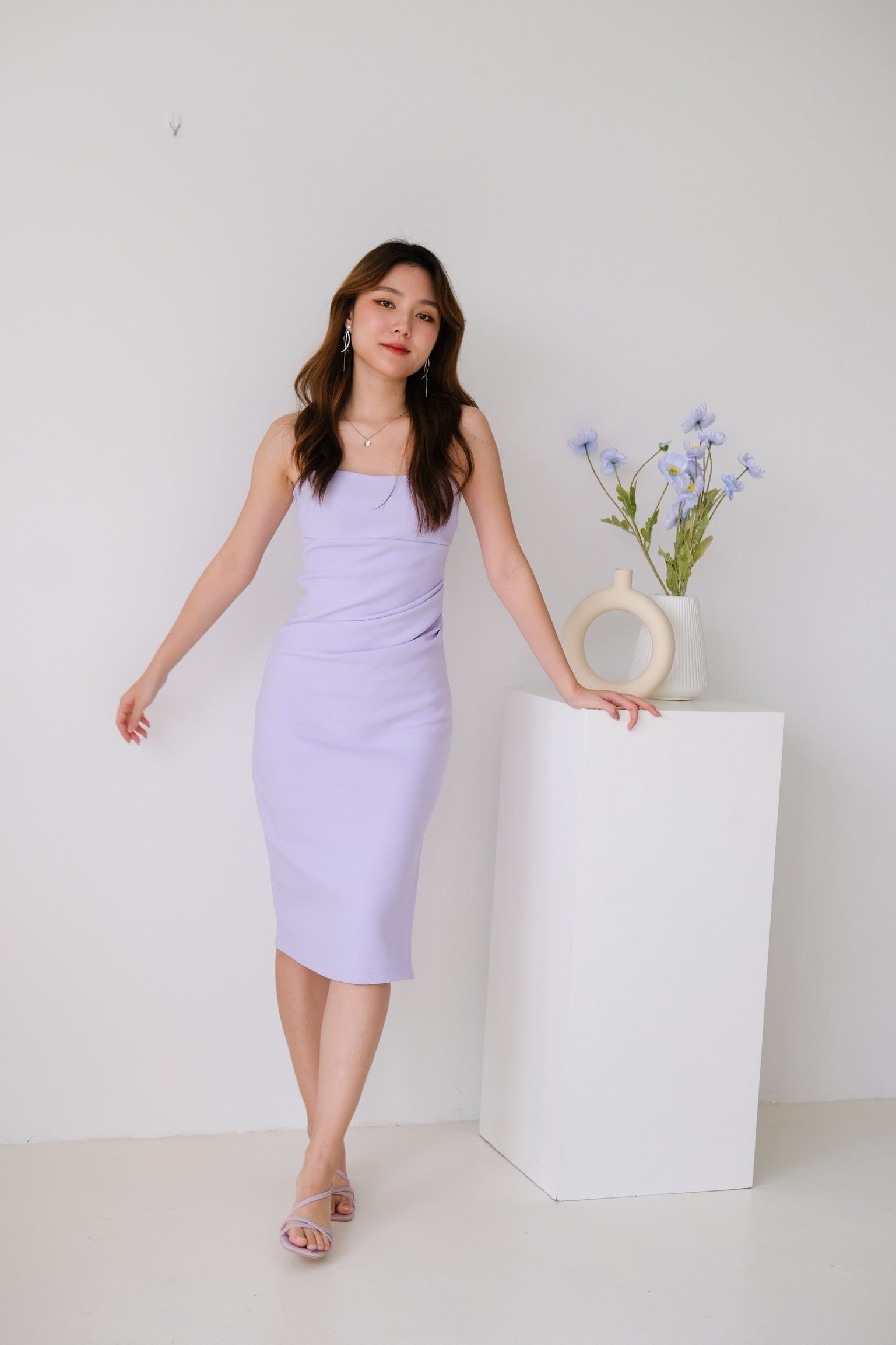 Claudine Ruched Midi Dress (Lilac)