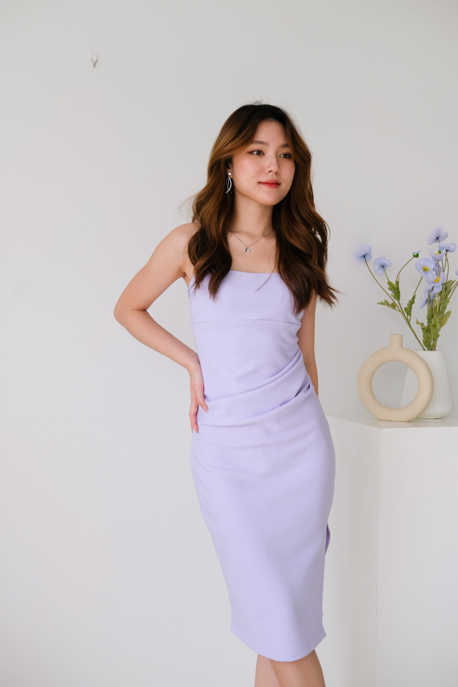 Claudine Ruched Midi Dress (Lilac)