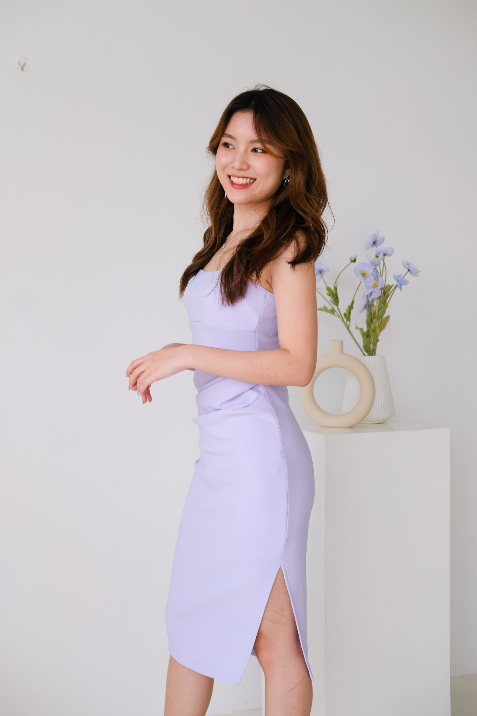 Claudine Ruched Midi Dress (Lilac)