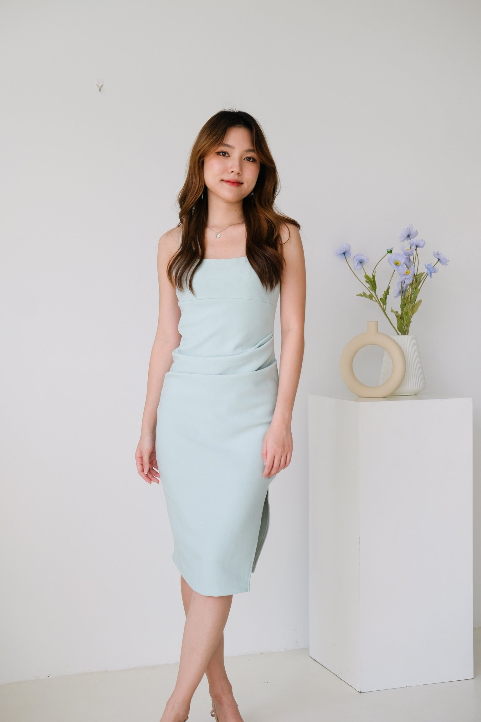 Claudine Ruched Midi Dress (Sage)