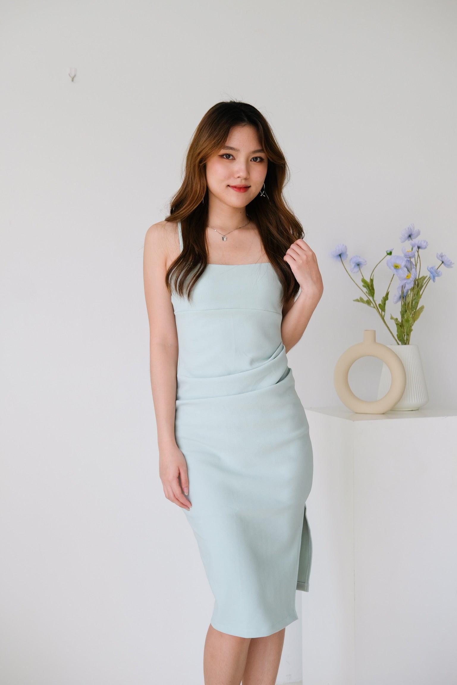 Claudine Ruched Midi Dress (Sage)