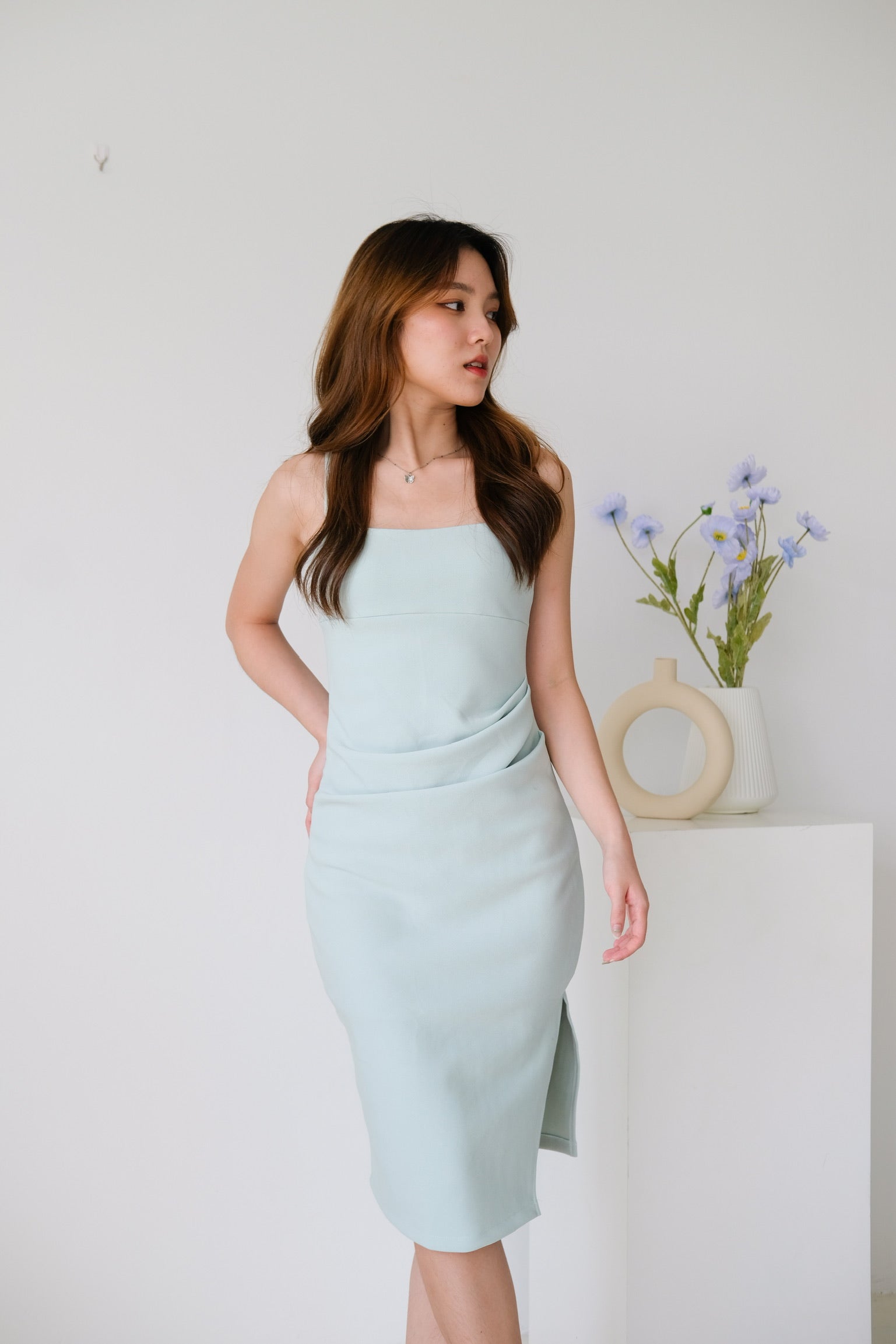 Claudine Ruched Midi Dress (Sage)