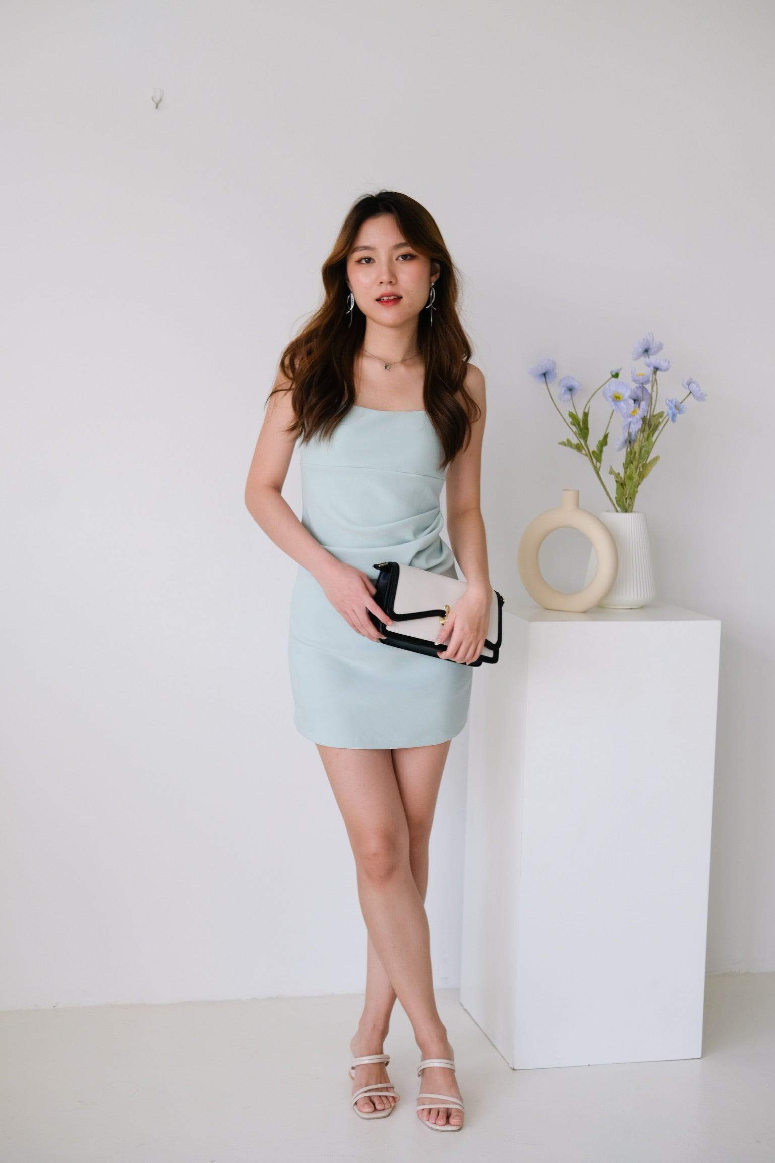 Claudia Ruched Mini Dress (Sage)