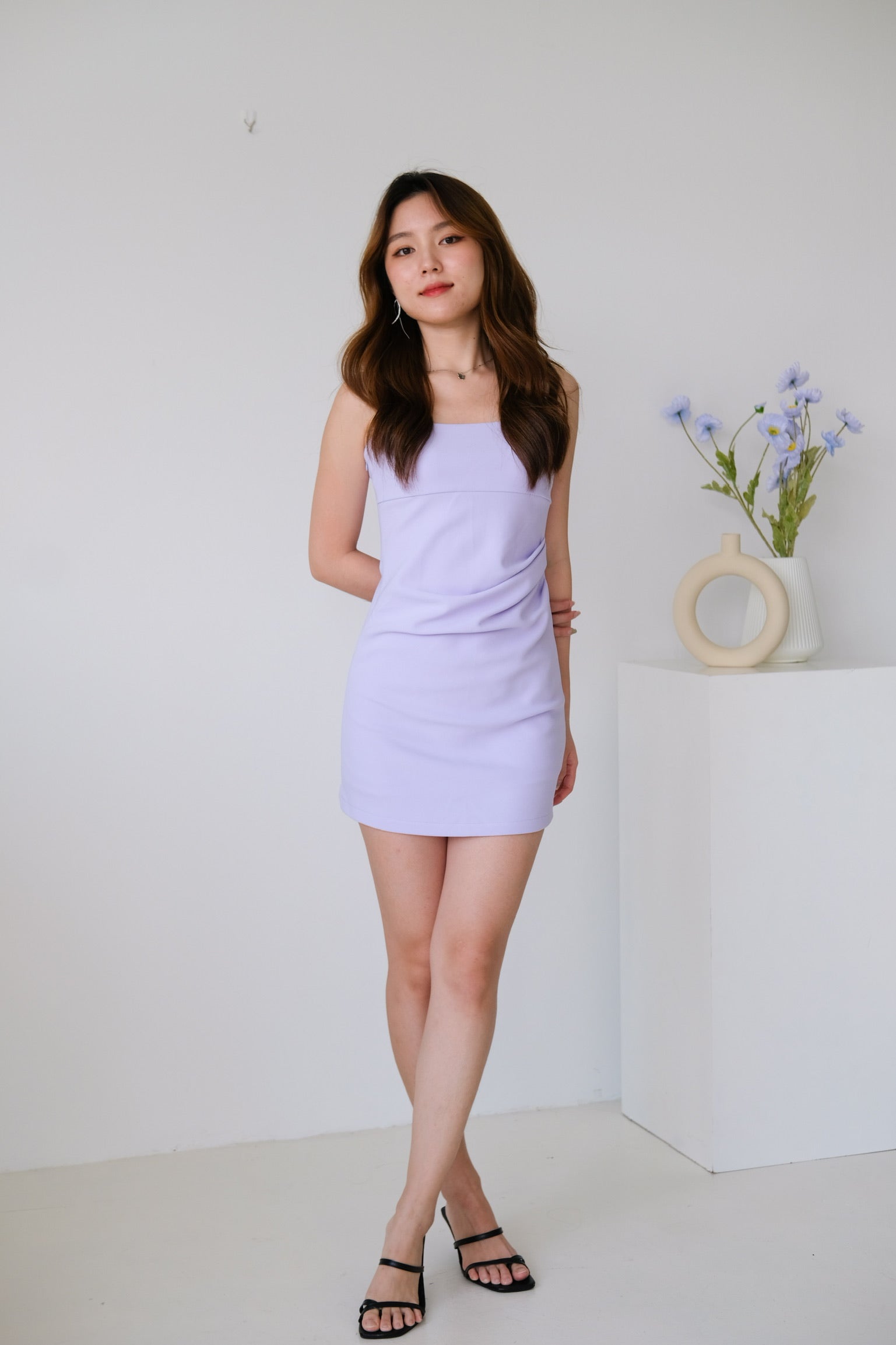 Claudia Ruched Mini Dress (Lilac)