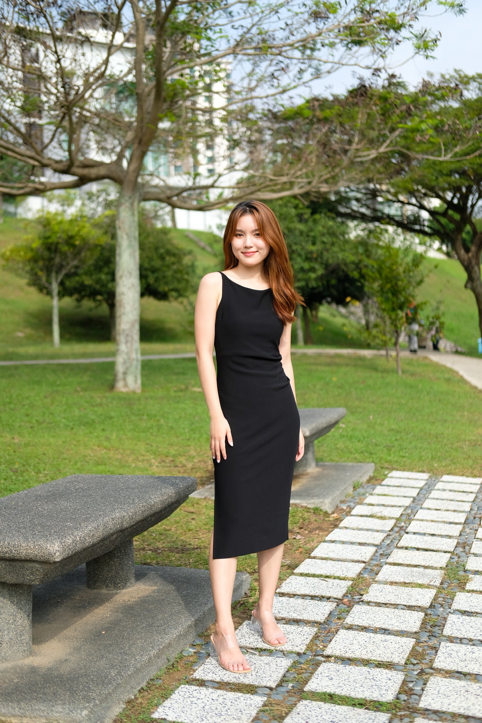 Arianna Boatneck Midi Dress (Black)