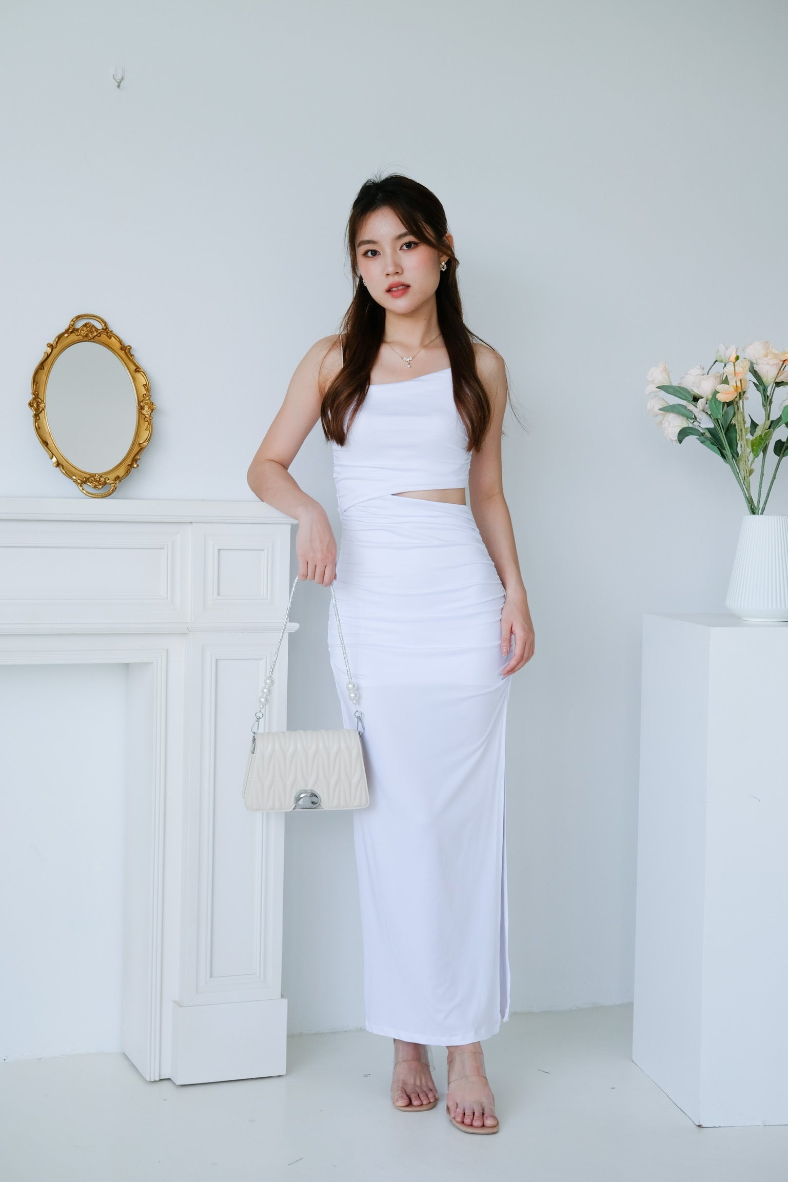 Mystery Cut In Maxi Dress (White)