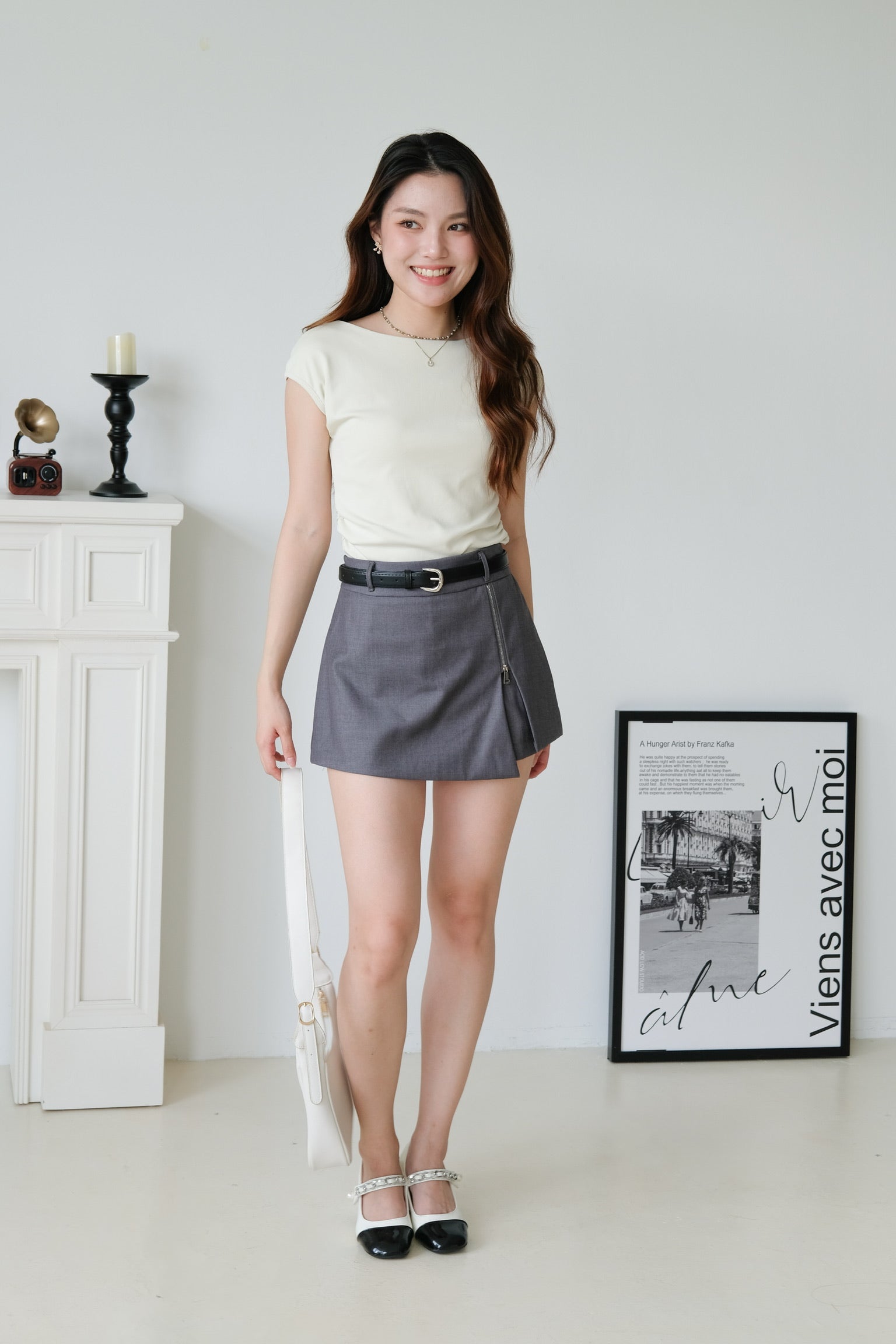 Bailey Zipper Belted Skorts (Grey)