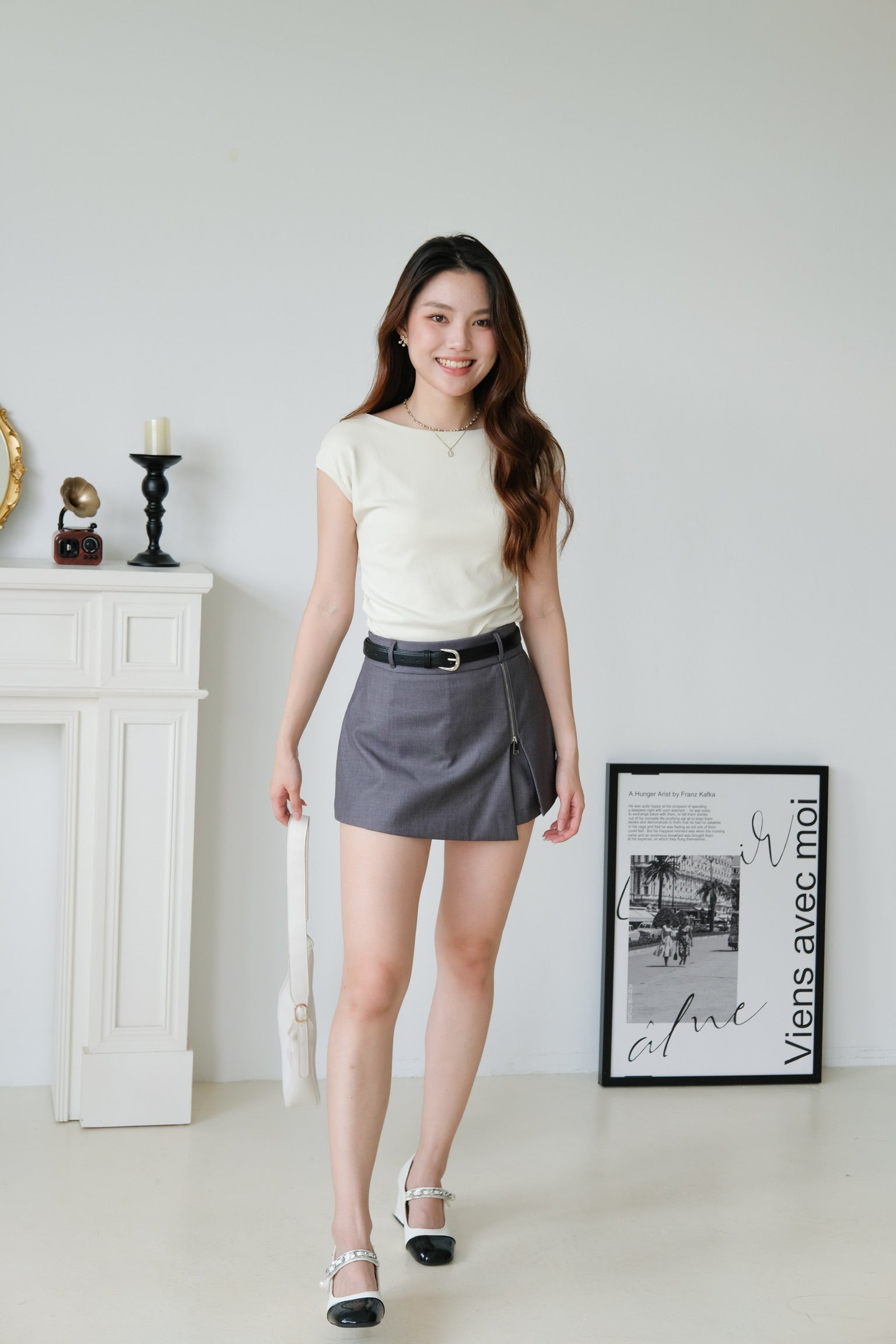 Bailey Zipper Belted Skorts (Grey)