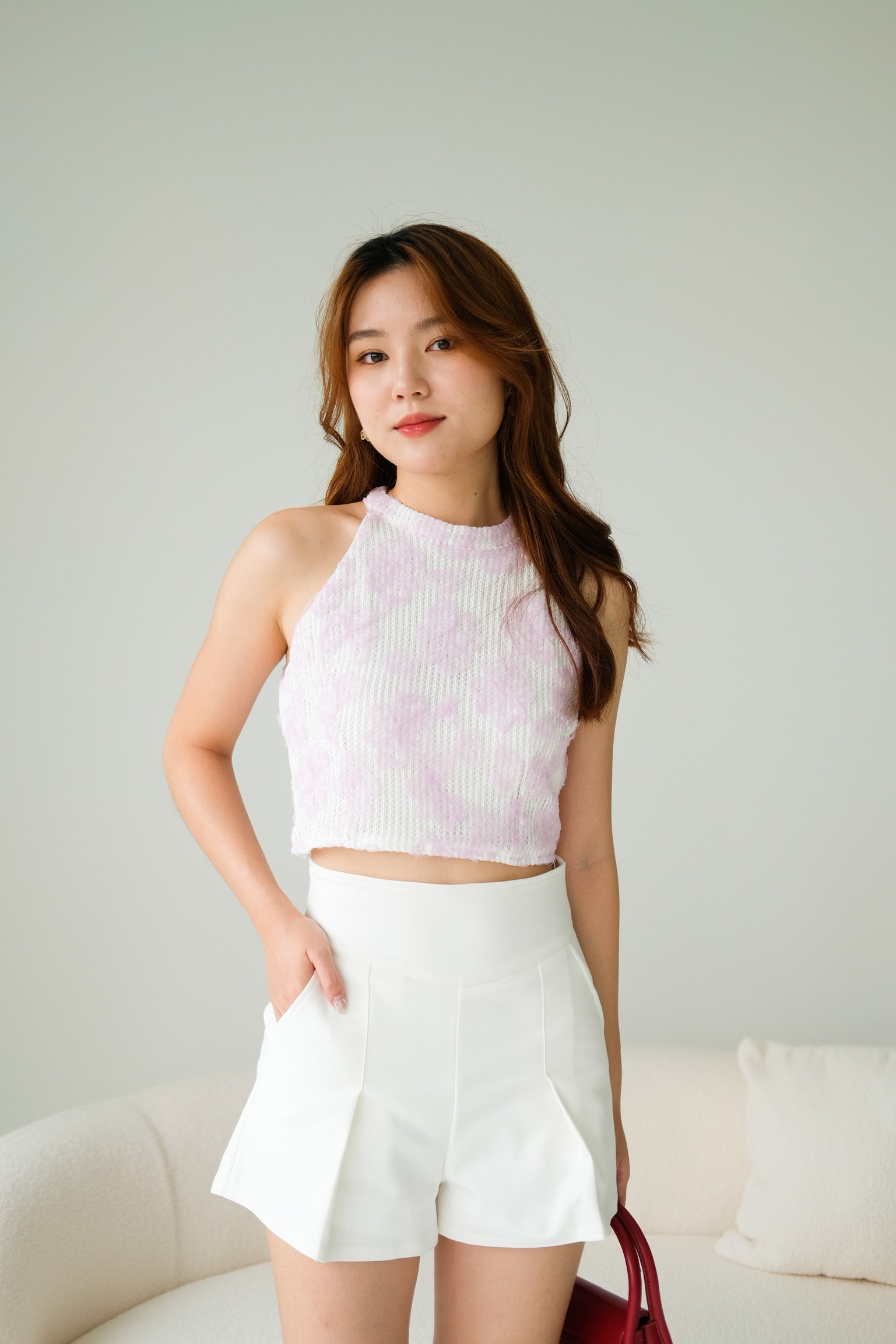 En Knit Halter Crop (Lilac)