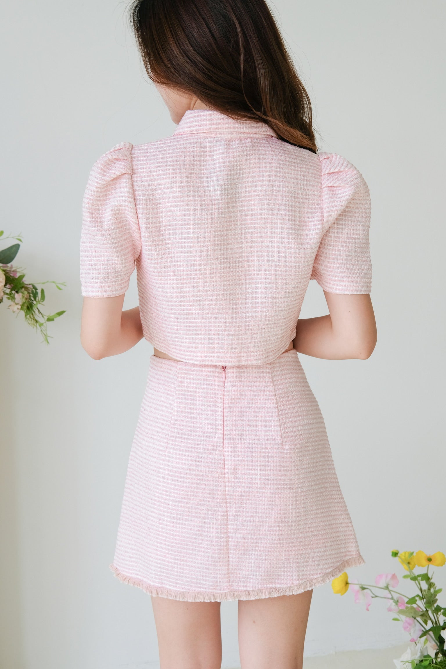 Cyndee Collared Tweed Set (Light Pink)