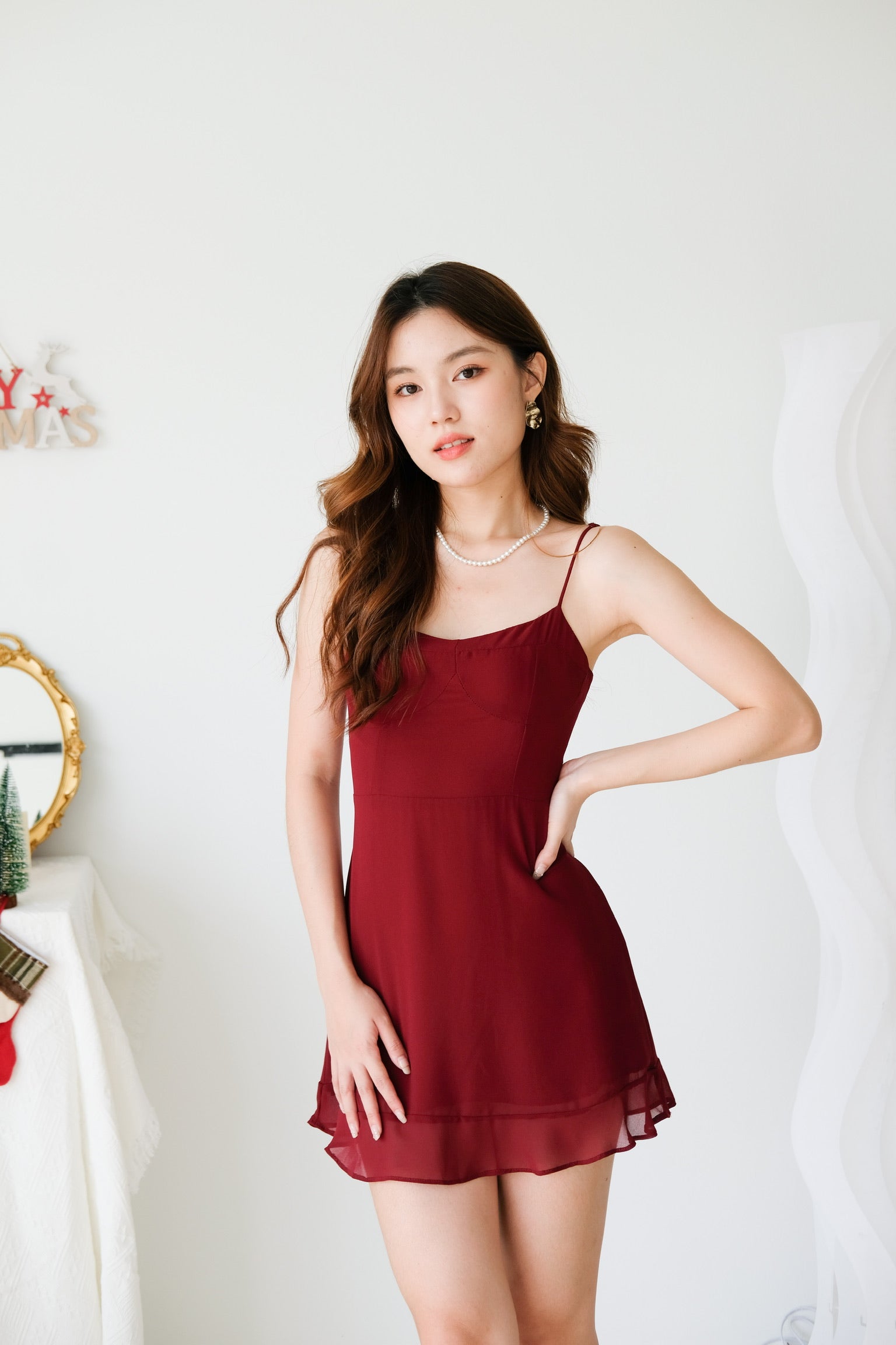 Carol Ruffle Mini Dress (Wine)