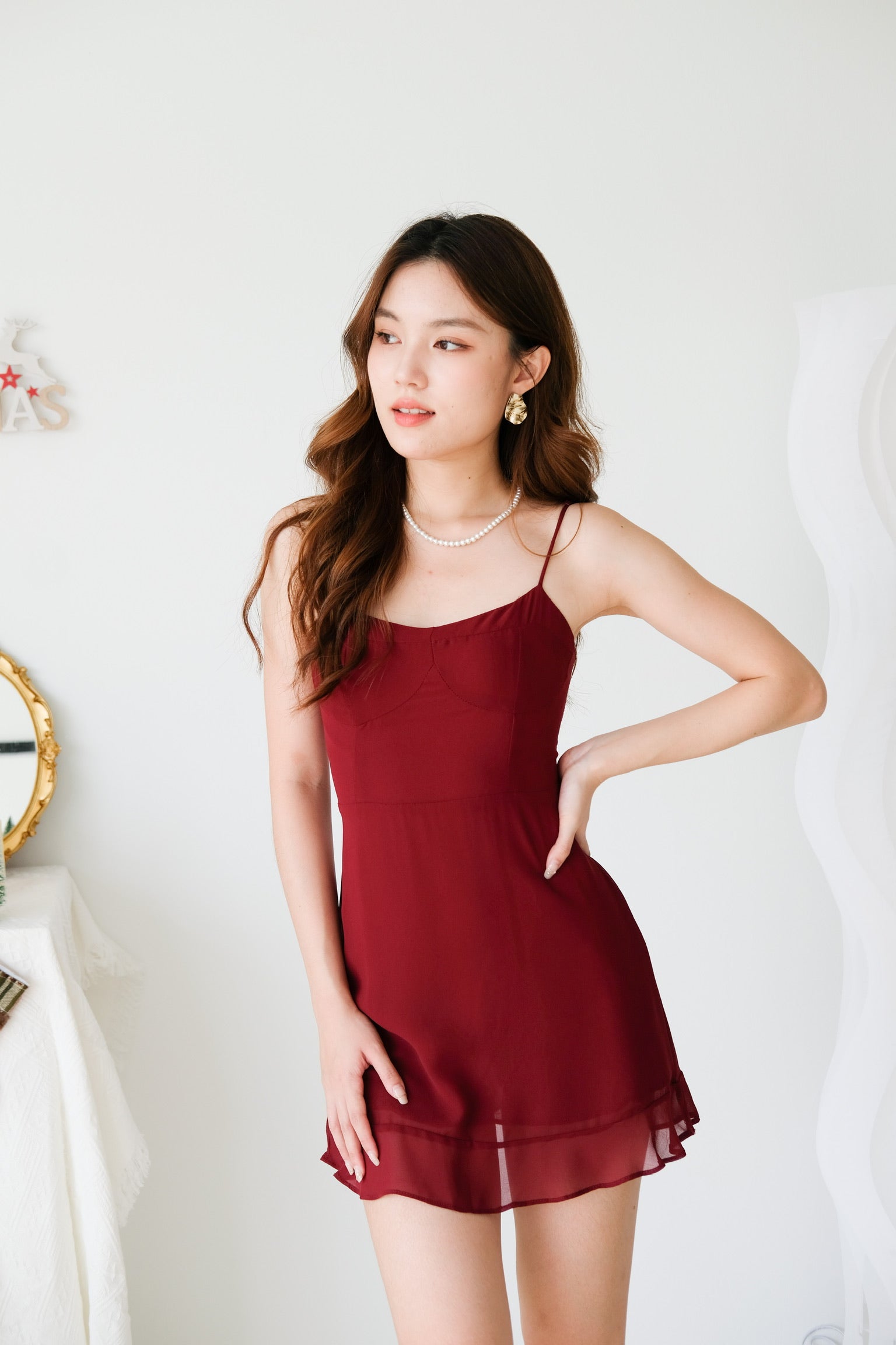 Carol Ruffle Mini Dress (Wine)