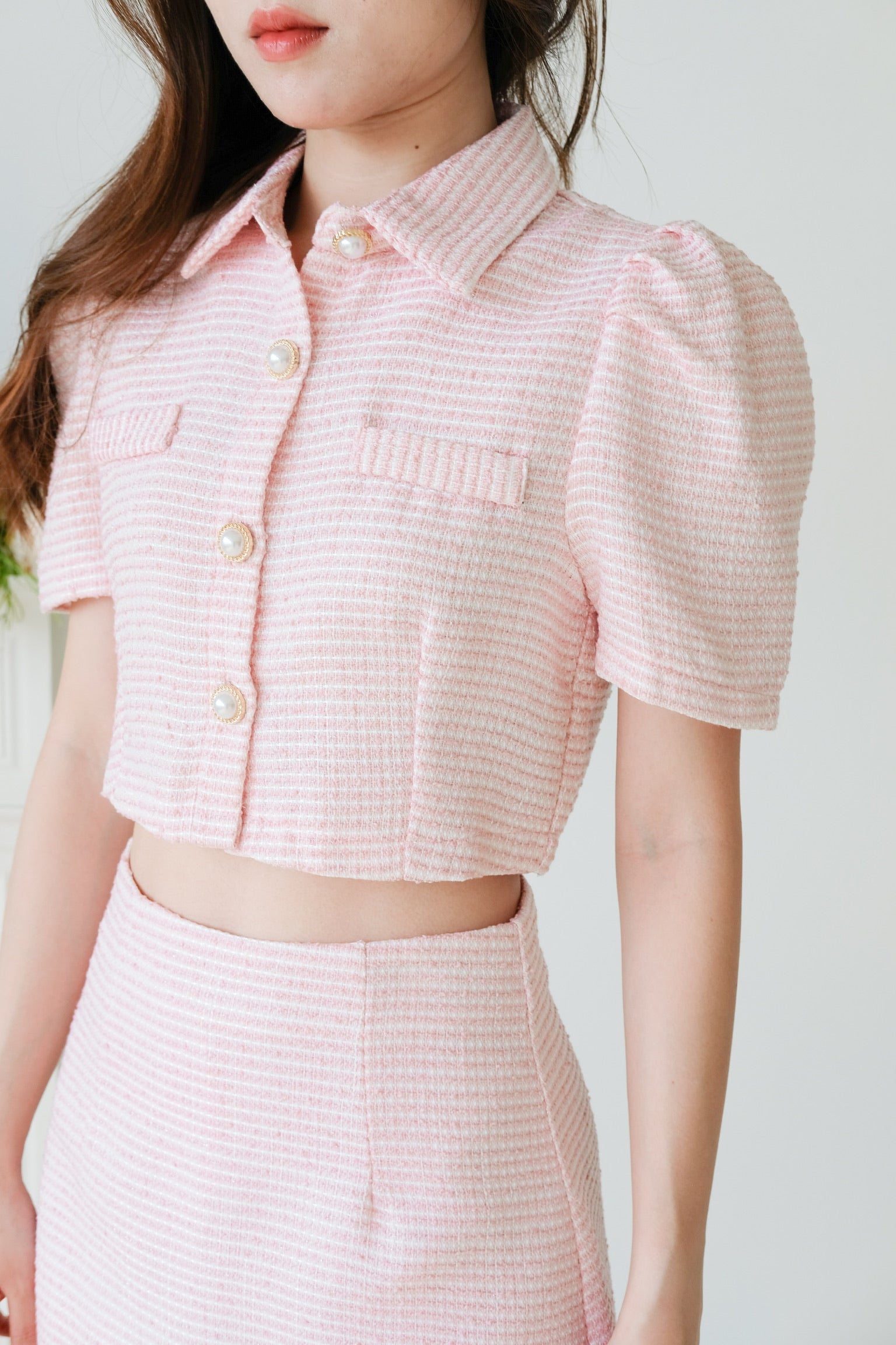 Cyndee Collared Tweed Set (Light Pink)