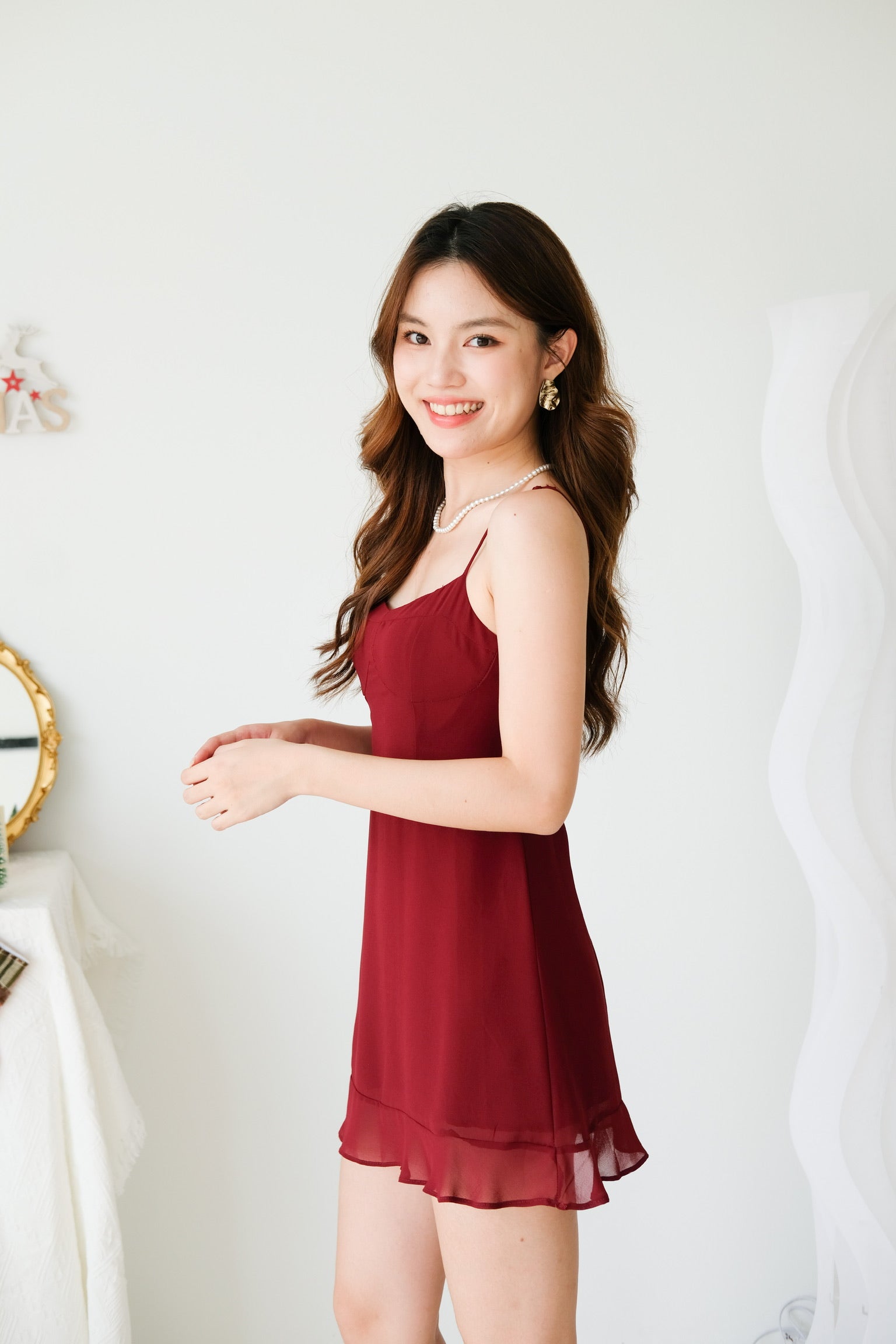 Carol Ruffle Mini Dress (Wine)