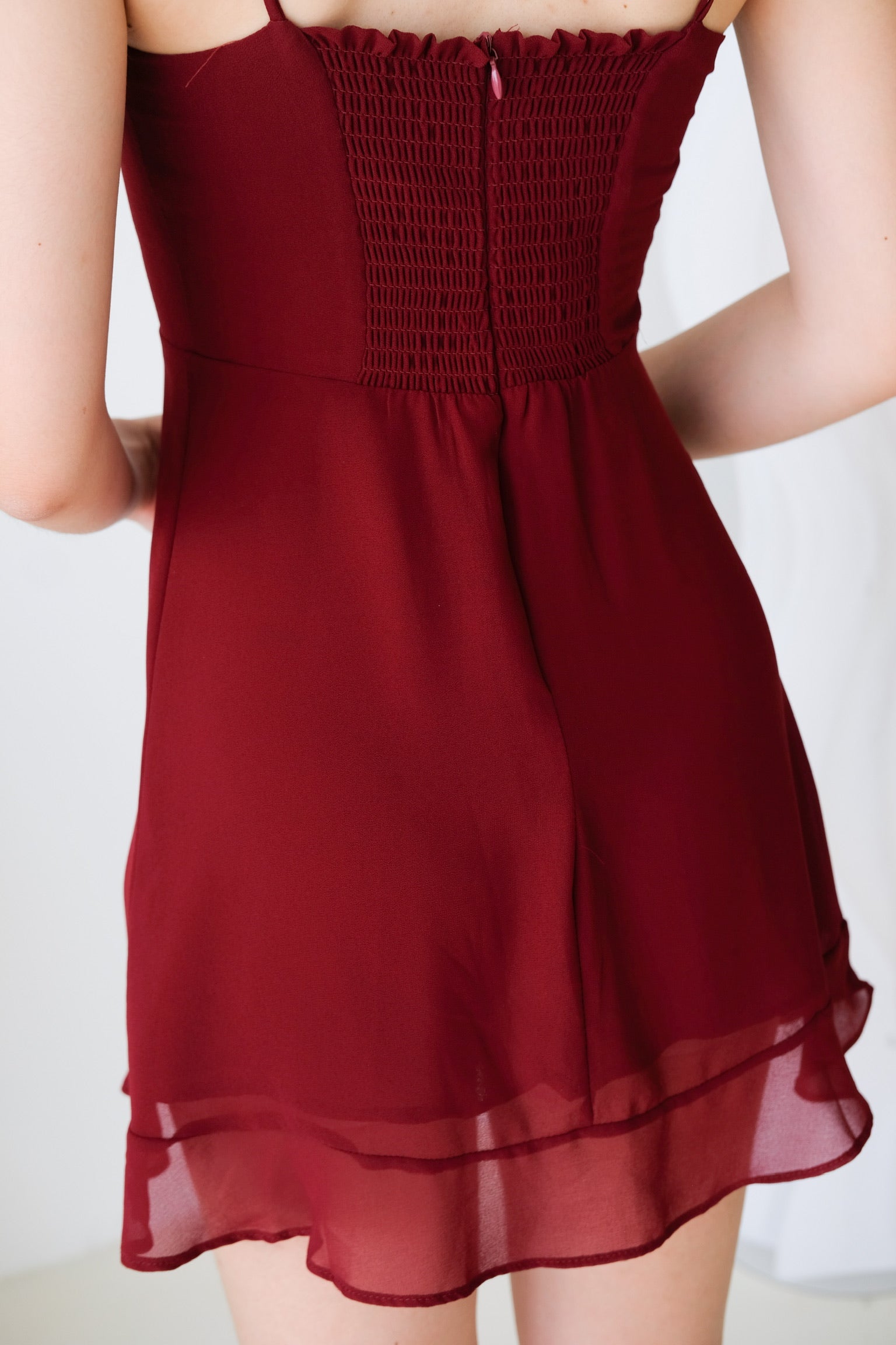 Carol Ruffle Mini Dress (Wine)