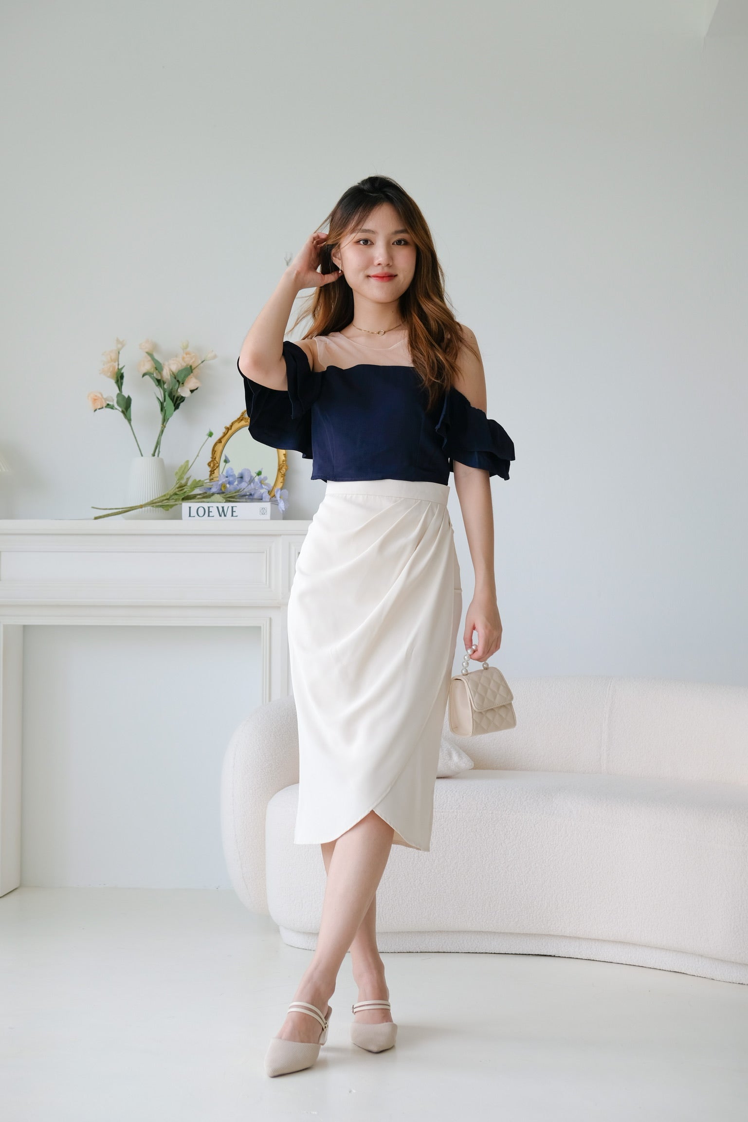 Vivienne Wrap Midi Skirt (Cream)