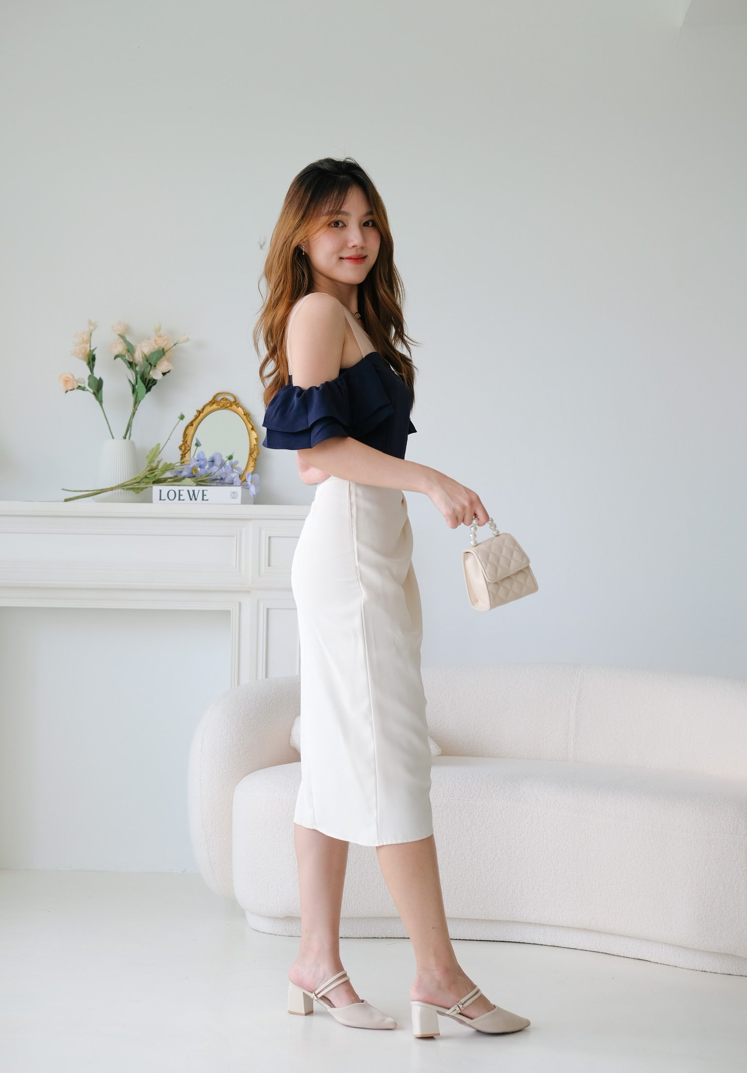 Vivienne Wrap Midi Skirt (Cream)